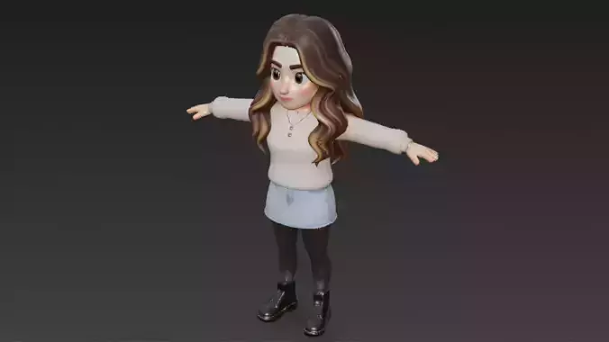 Cartoon Asian Style Elegant Woman 3D Rigged Character