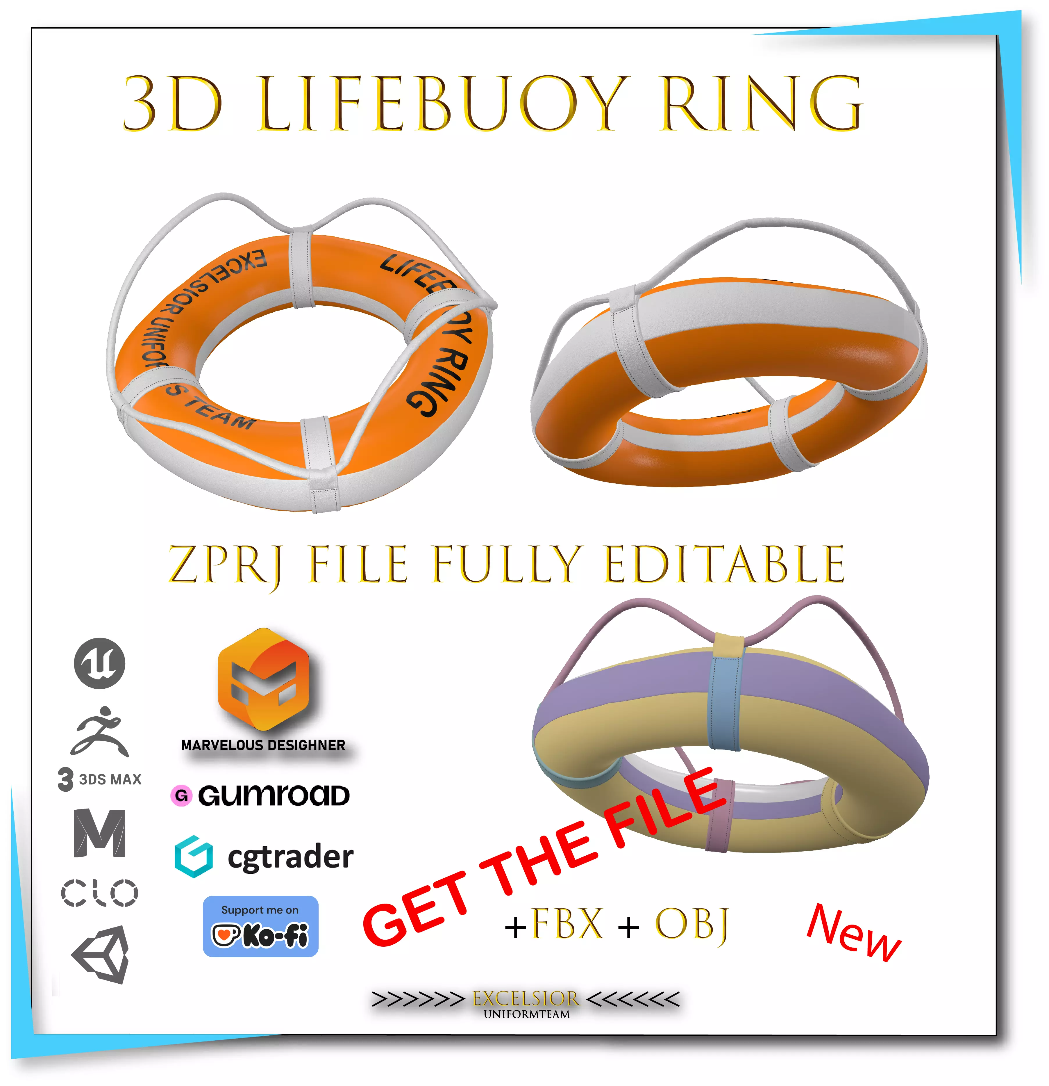 Lifebuoy Ring Low-poly 3D model_0
