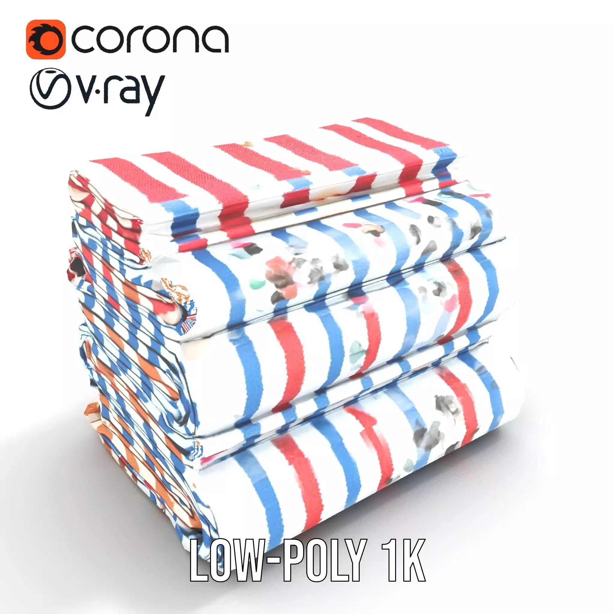 Striped Towel Collection model pack Low-poly 3D model_7