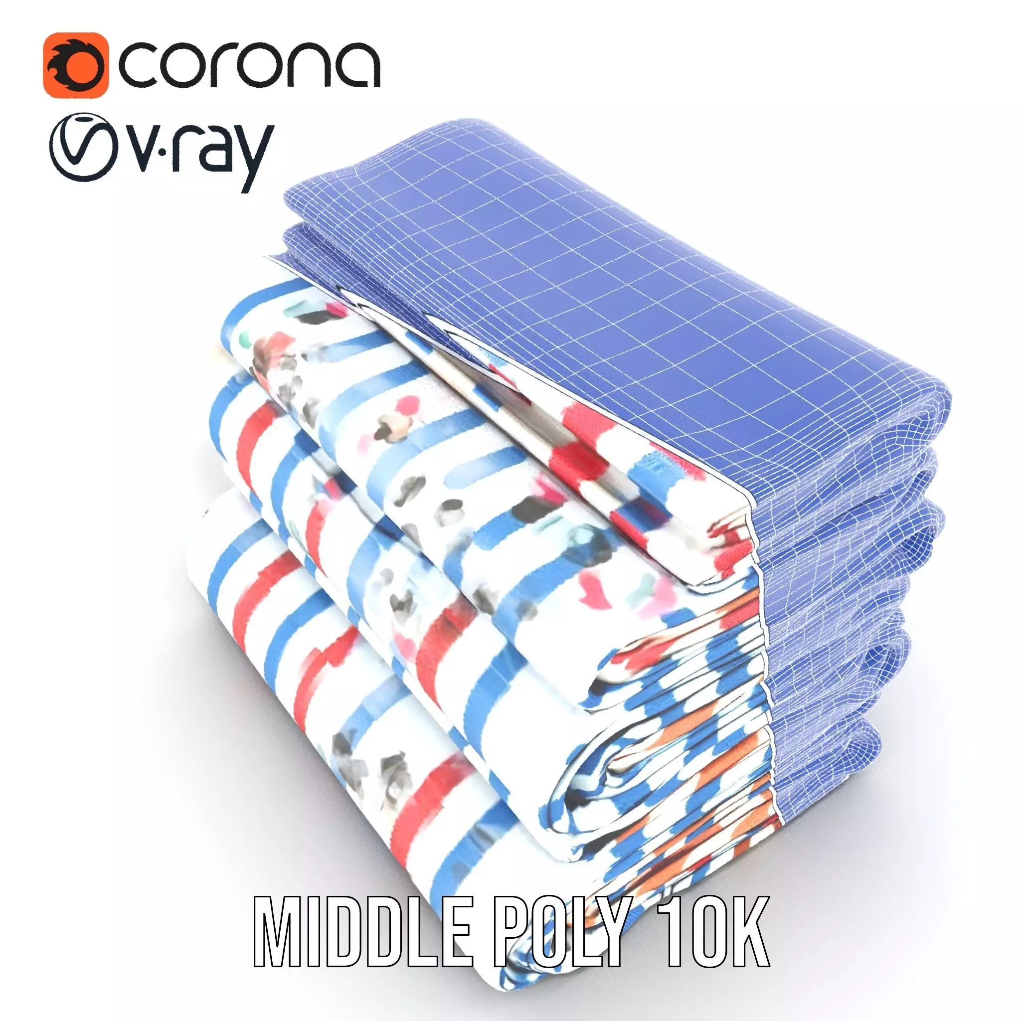 Striped Towel Collection model pack Low-poly 3D model_27