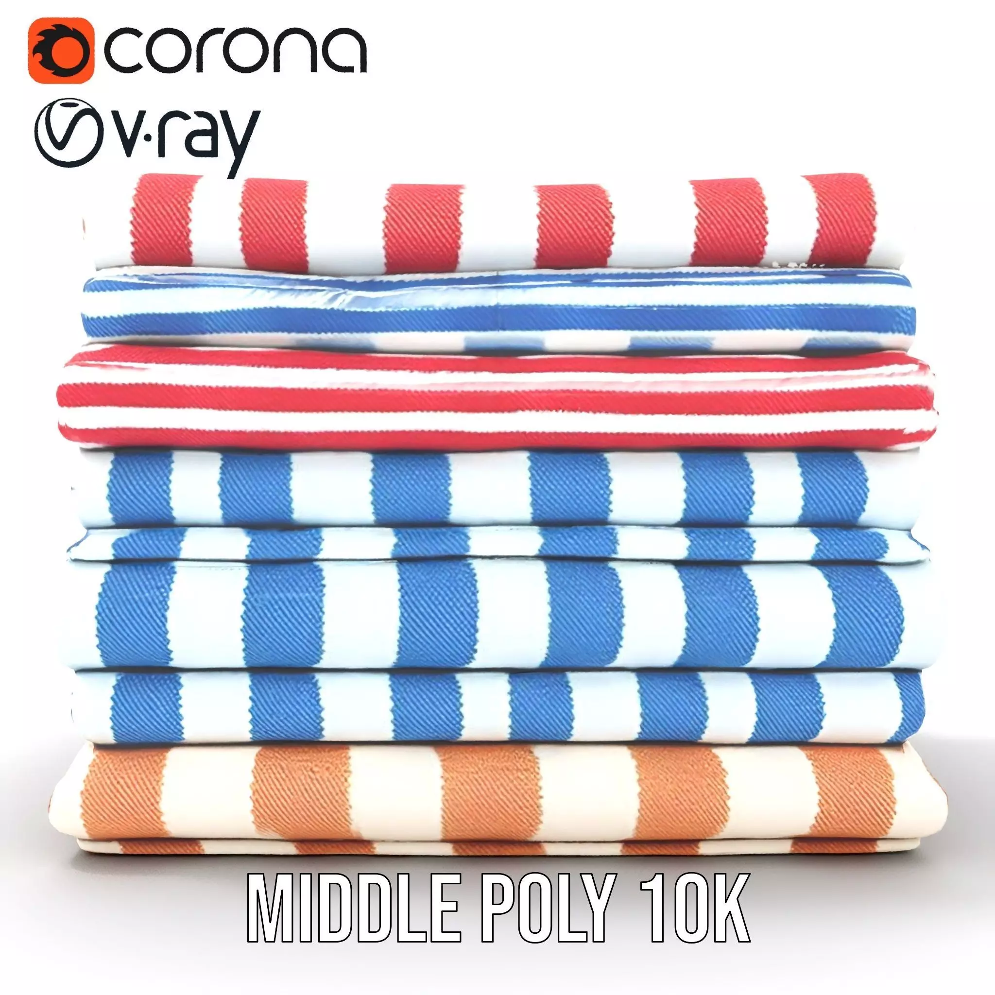 Striped Towel Collection model pack Low-poly 3D model_13