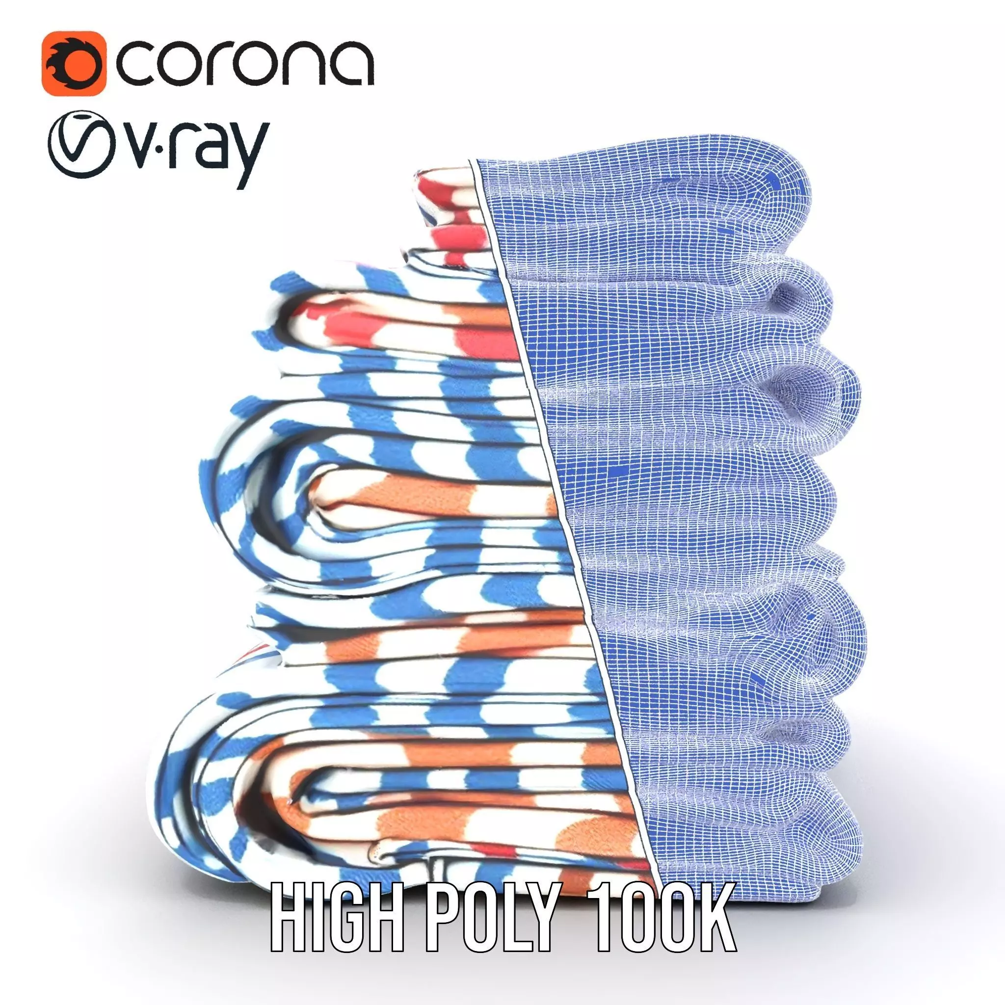 Striped Towel Collection model pack Low-poly 3D model_34