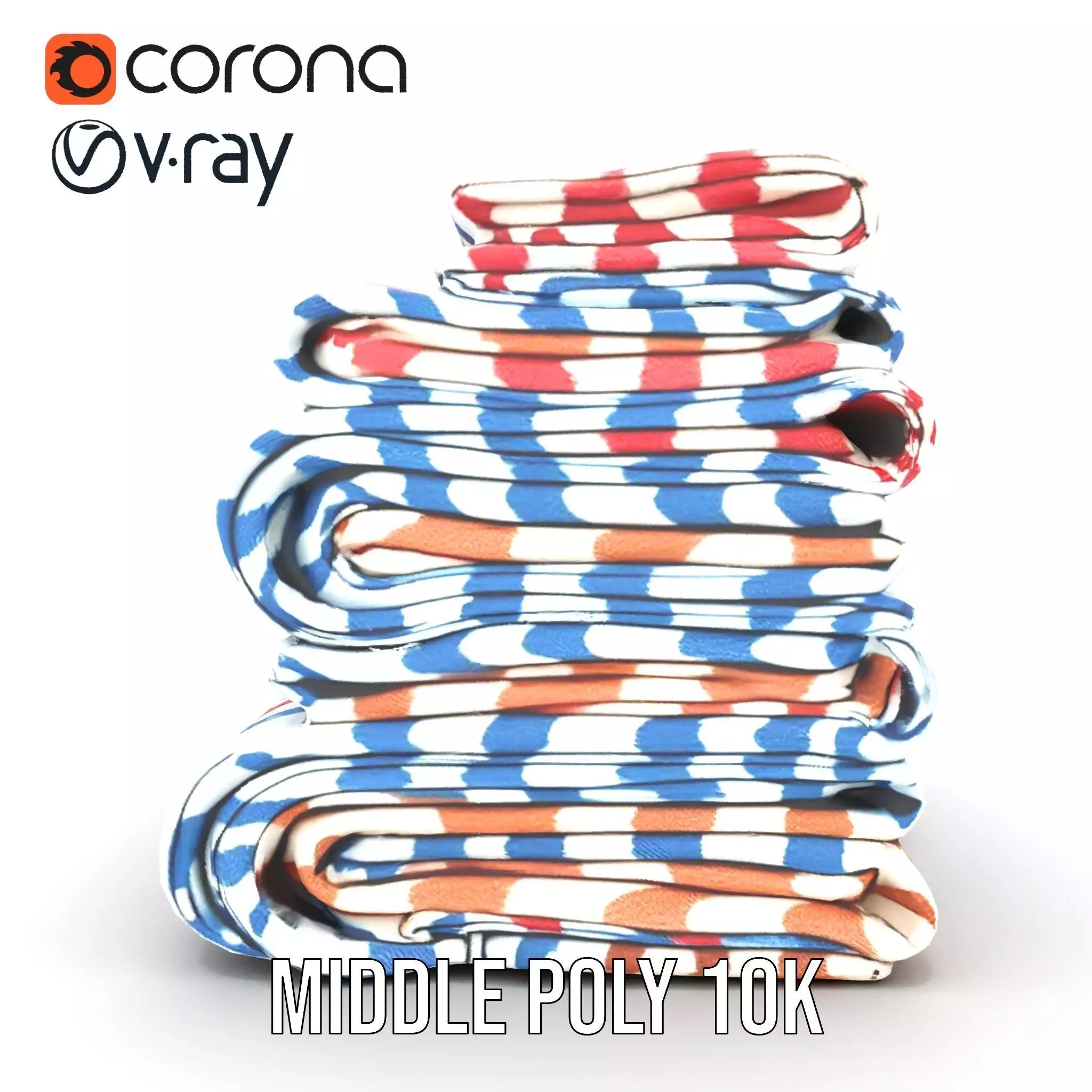 Striped Towel Collection model pack Low-poly 3D model_5