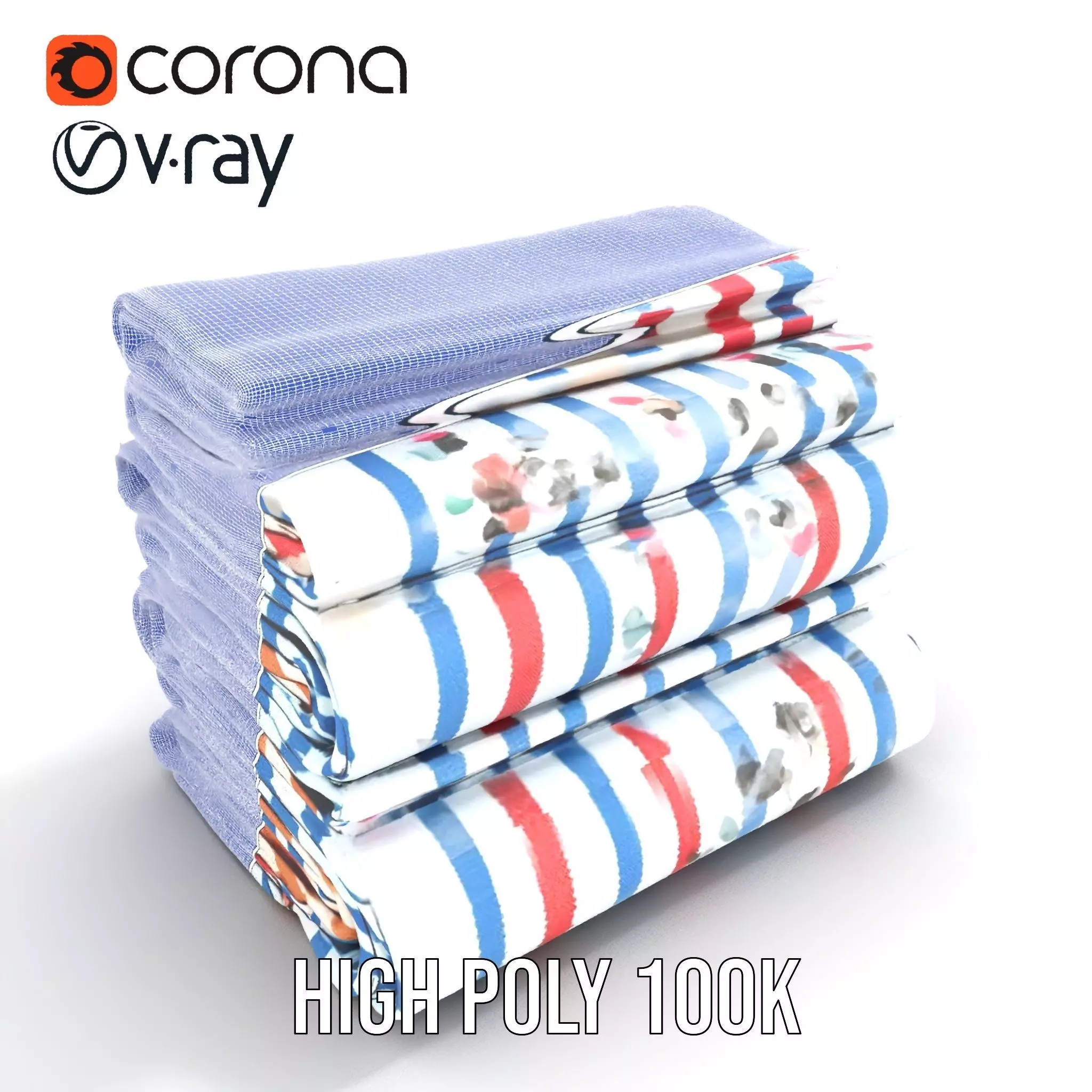 Striped Towel Collection model pack Low-poly 3D model_31