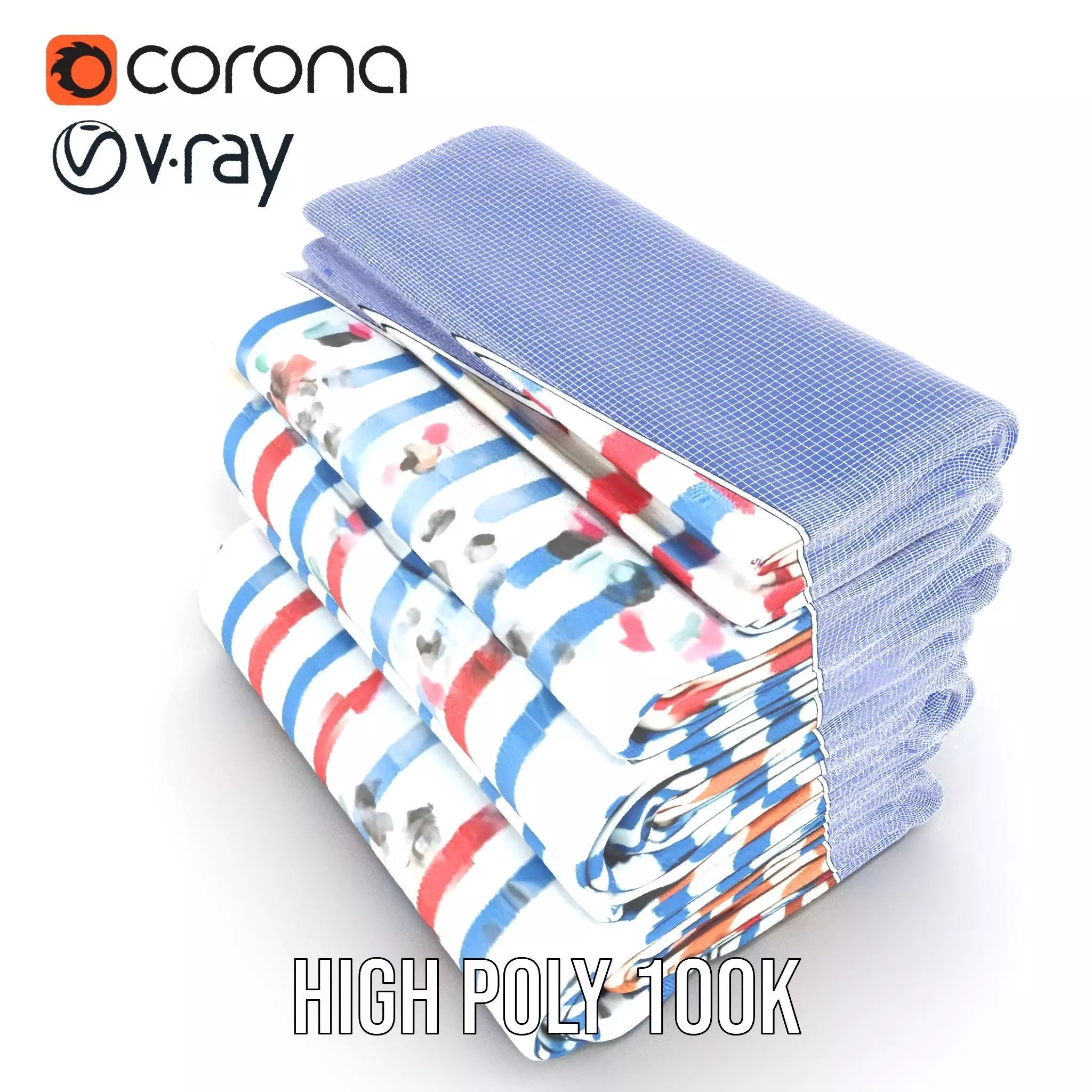 Striped Towel Collection model pack Low-poly 3D model_33