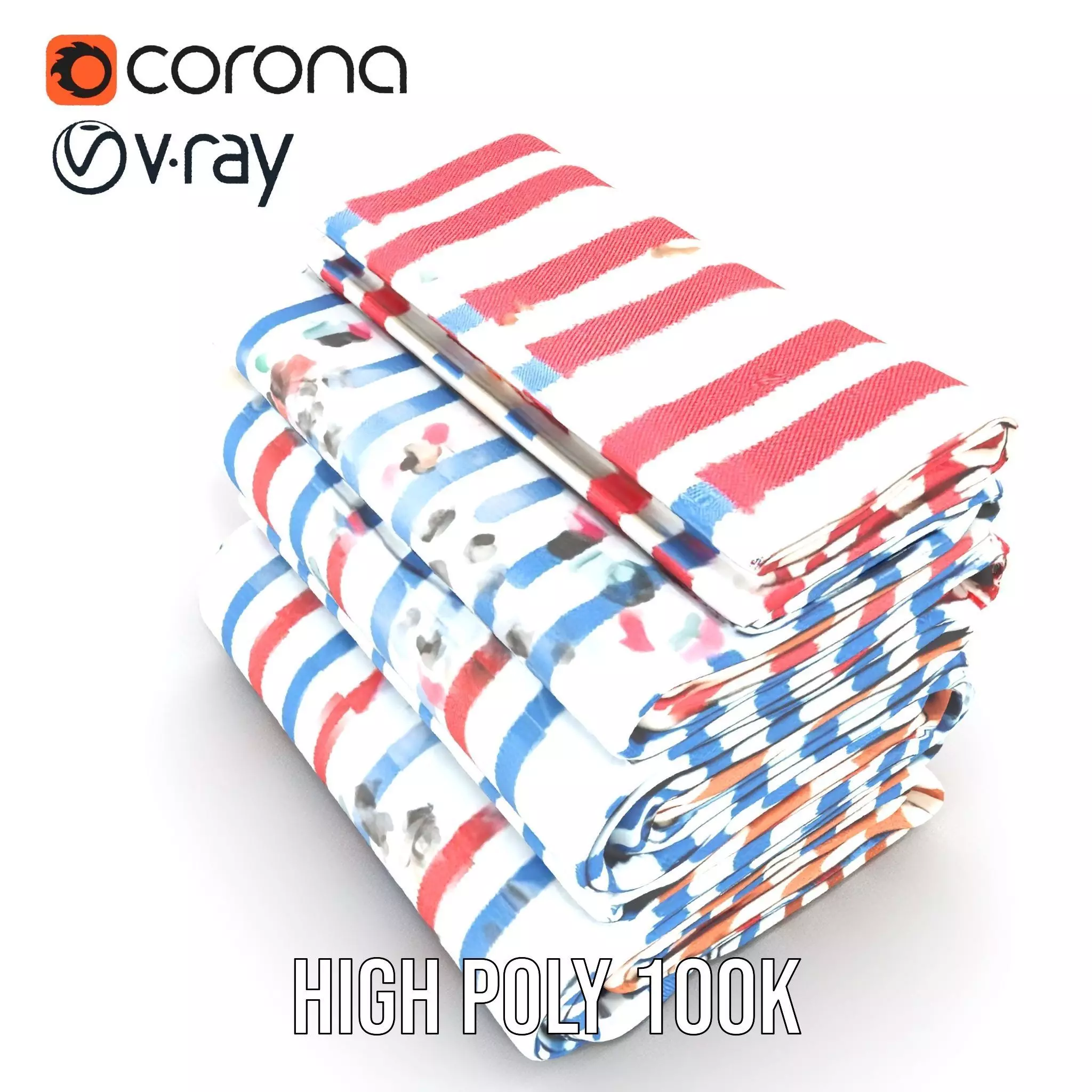 Striped Towel Collection model pack Low-poly 3D model_18