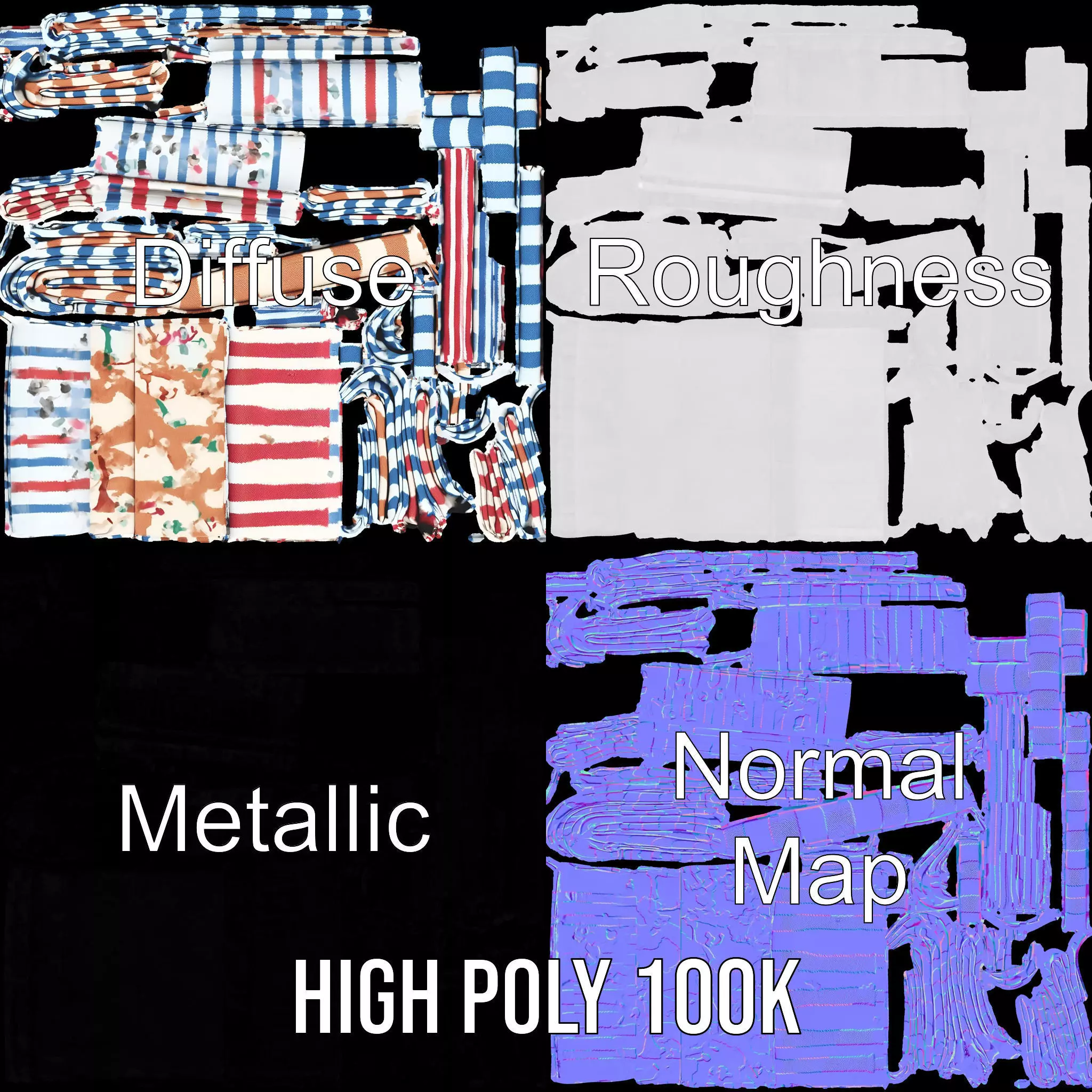 Striped Towel Collection model pack Low-poly 3D model_3