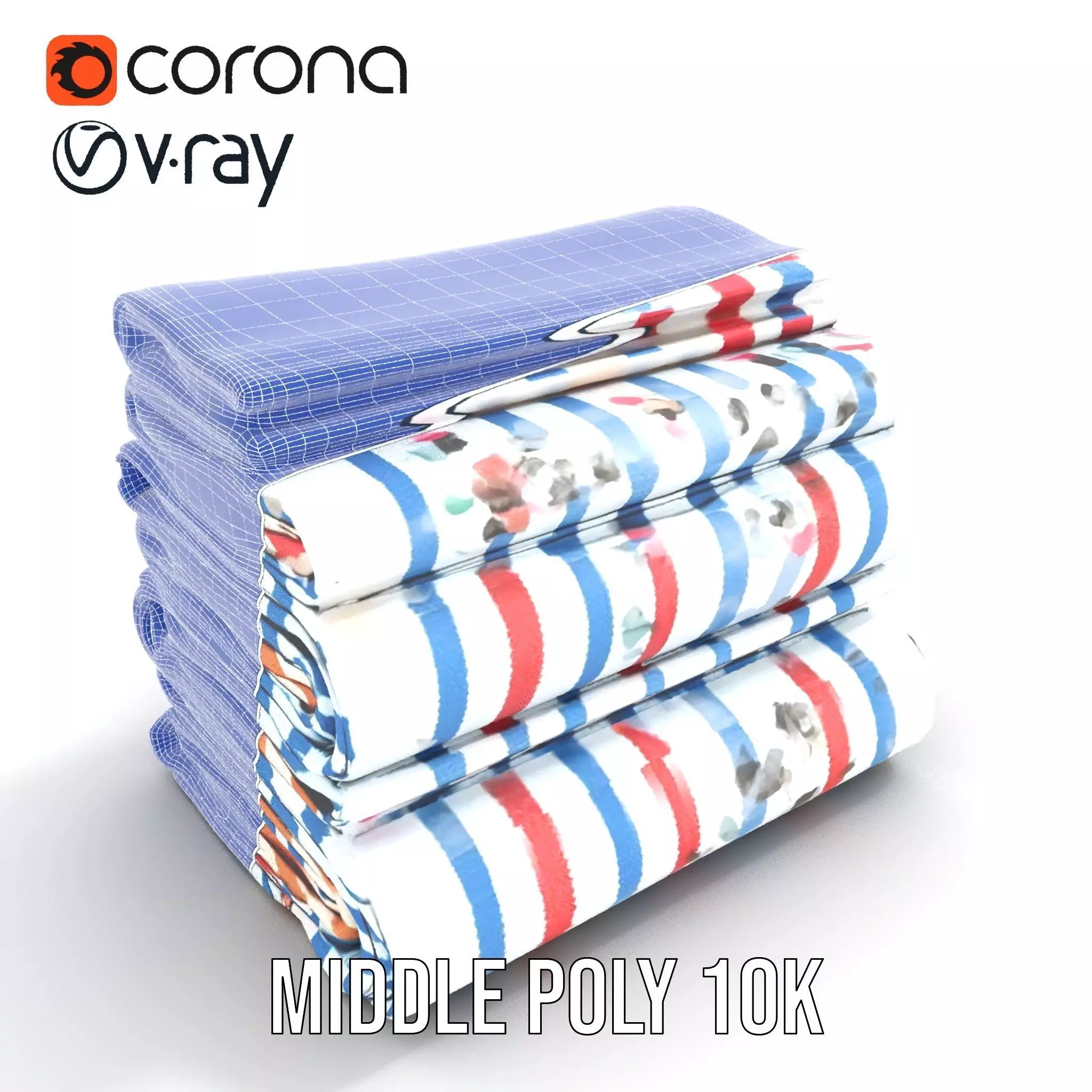 Striped Towel Collection model pack Low-poly 3D model_22
