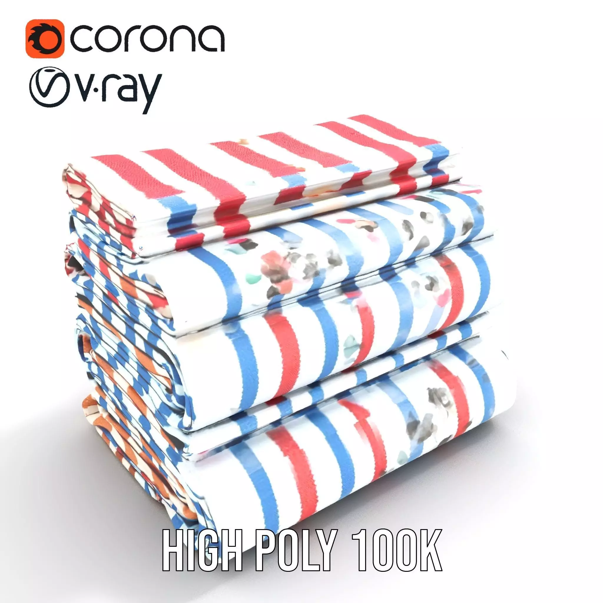 Striped Towel Collection model pack Low-poly 3D model_15