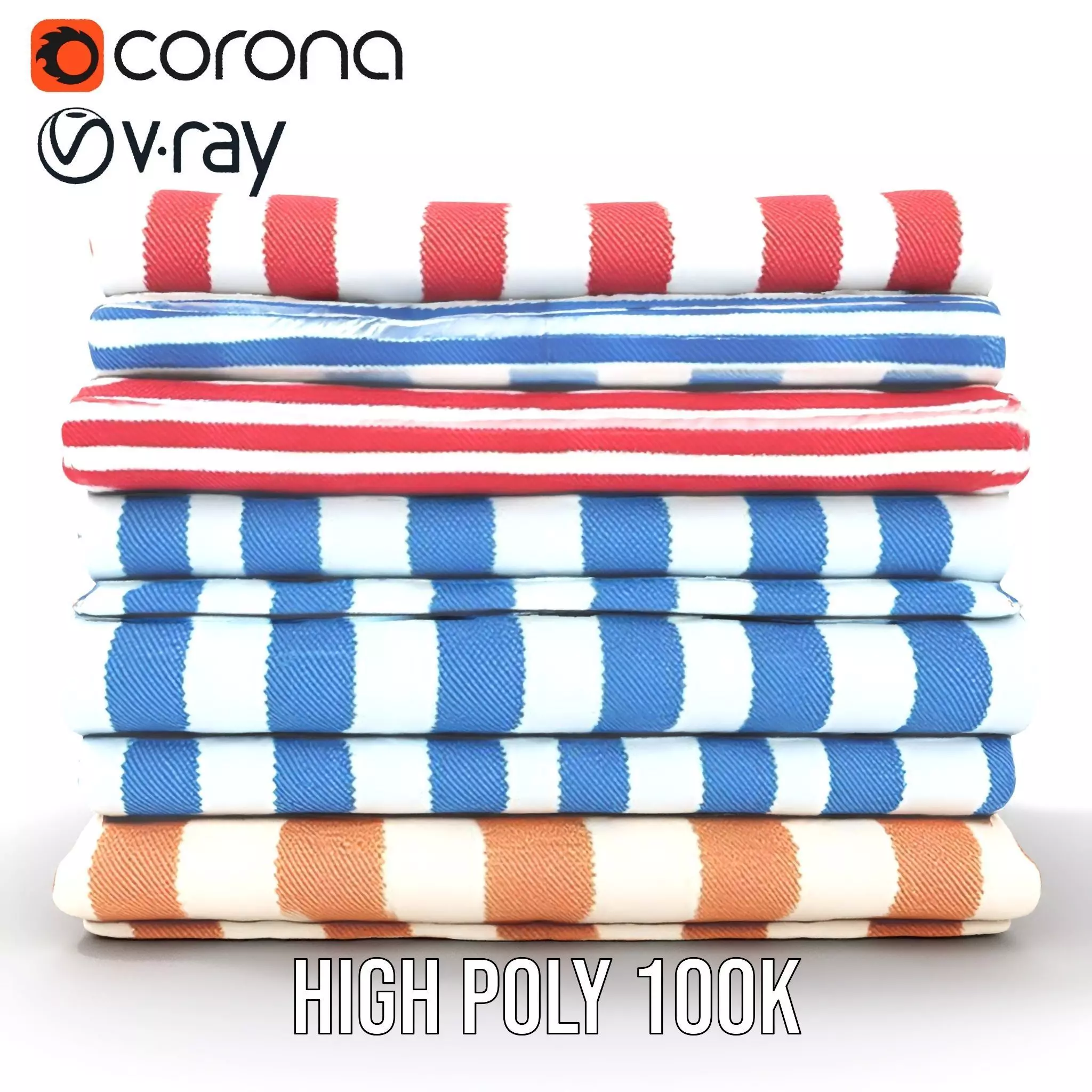 Striped Towel Collection model pack Low-poly 3D model_21