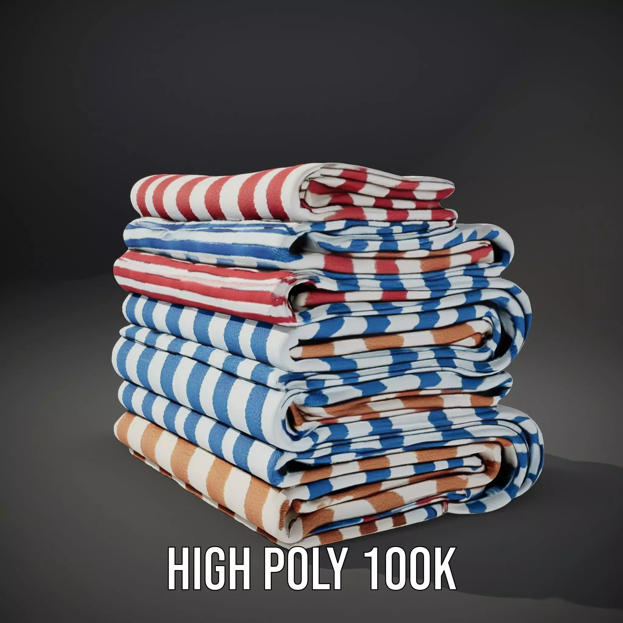 Striped Towel Collection model pack Low-poly 3D model_8