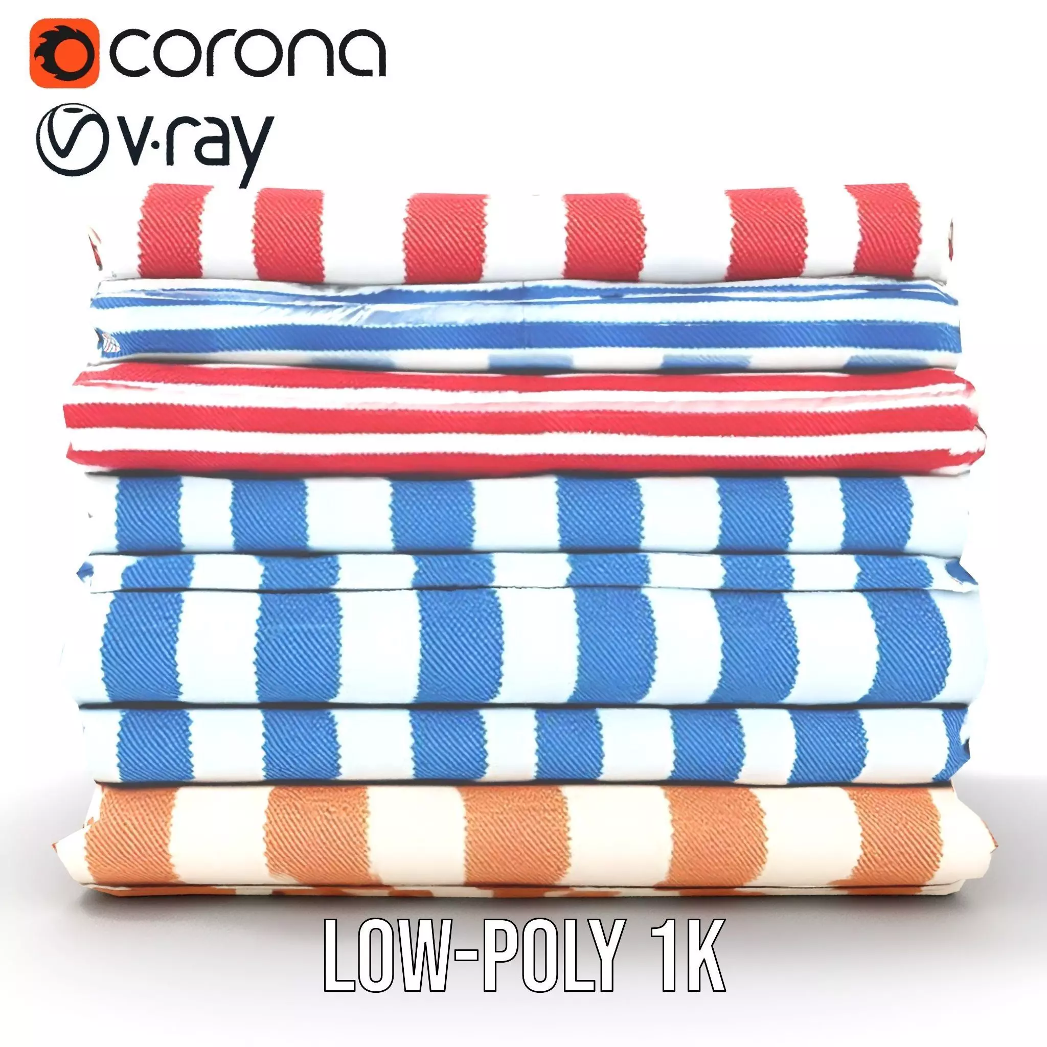 Striped Towel Collection model pack Low-poly 3D model_23