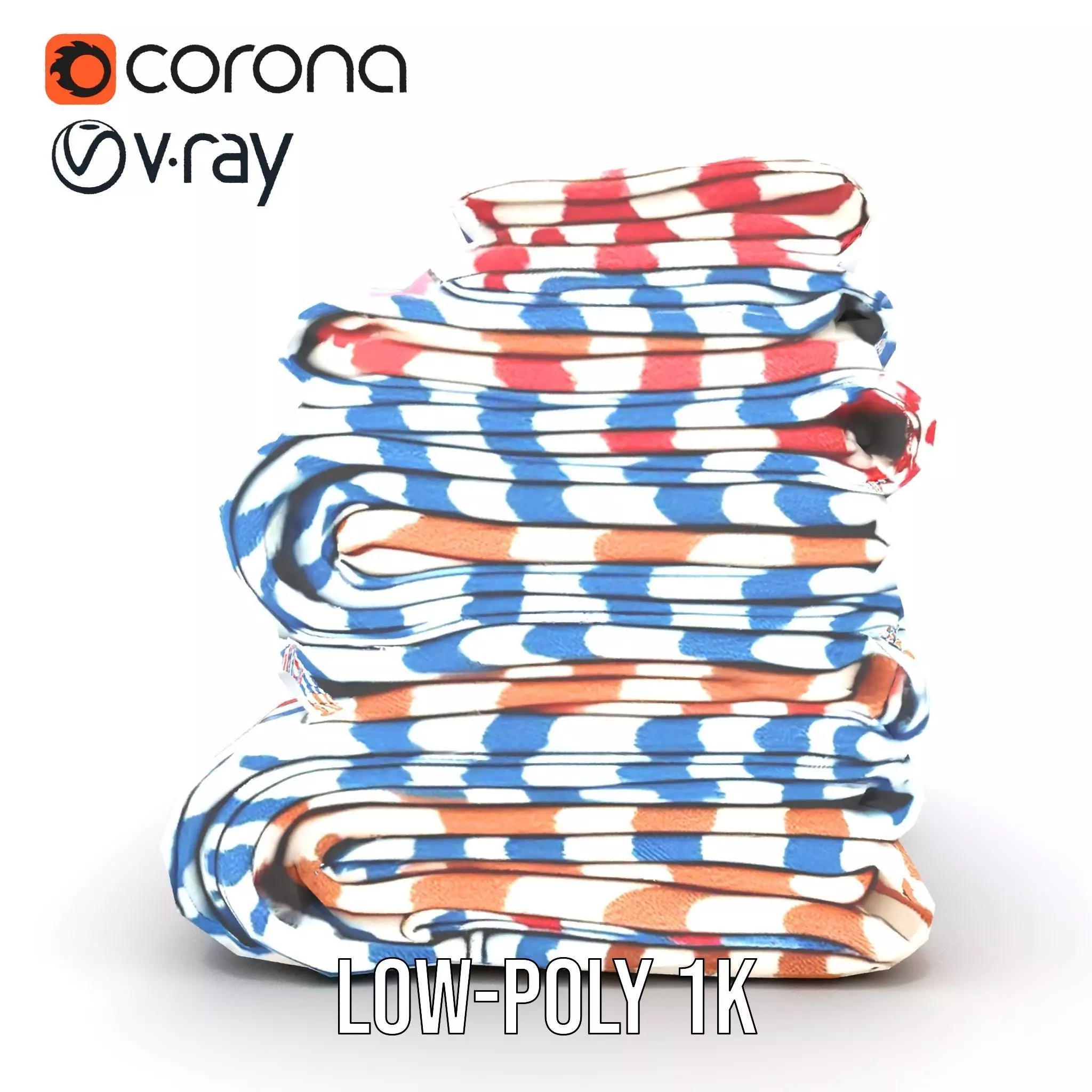 Striped Towel Collection model pack Low-poly 3D model_20