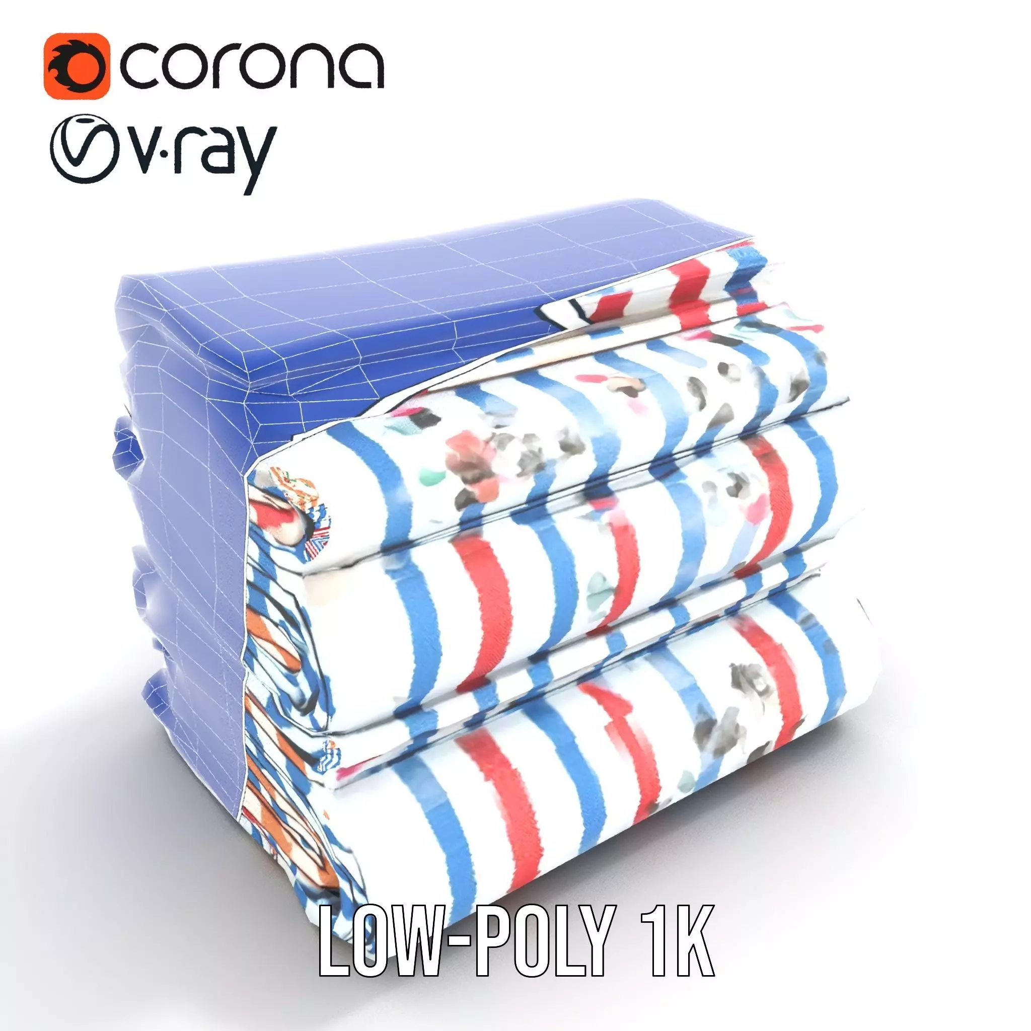 Striped Towel Collection model pack Low-poly 3D model_17