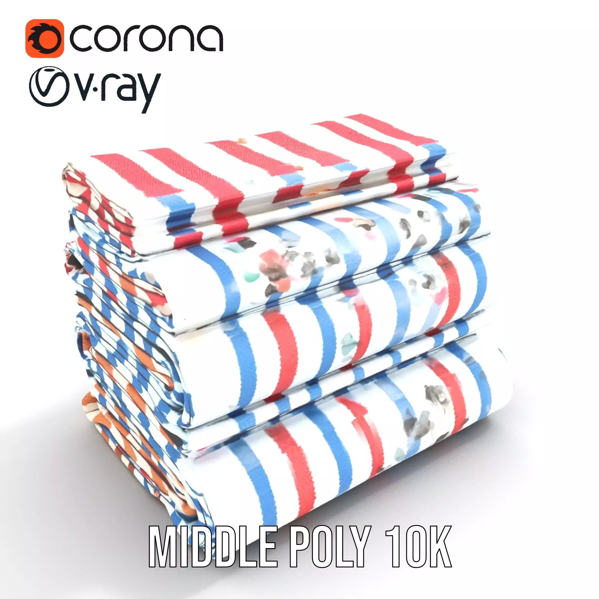 Striped Towel Collection model pack Low-poly 3D model_6
