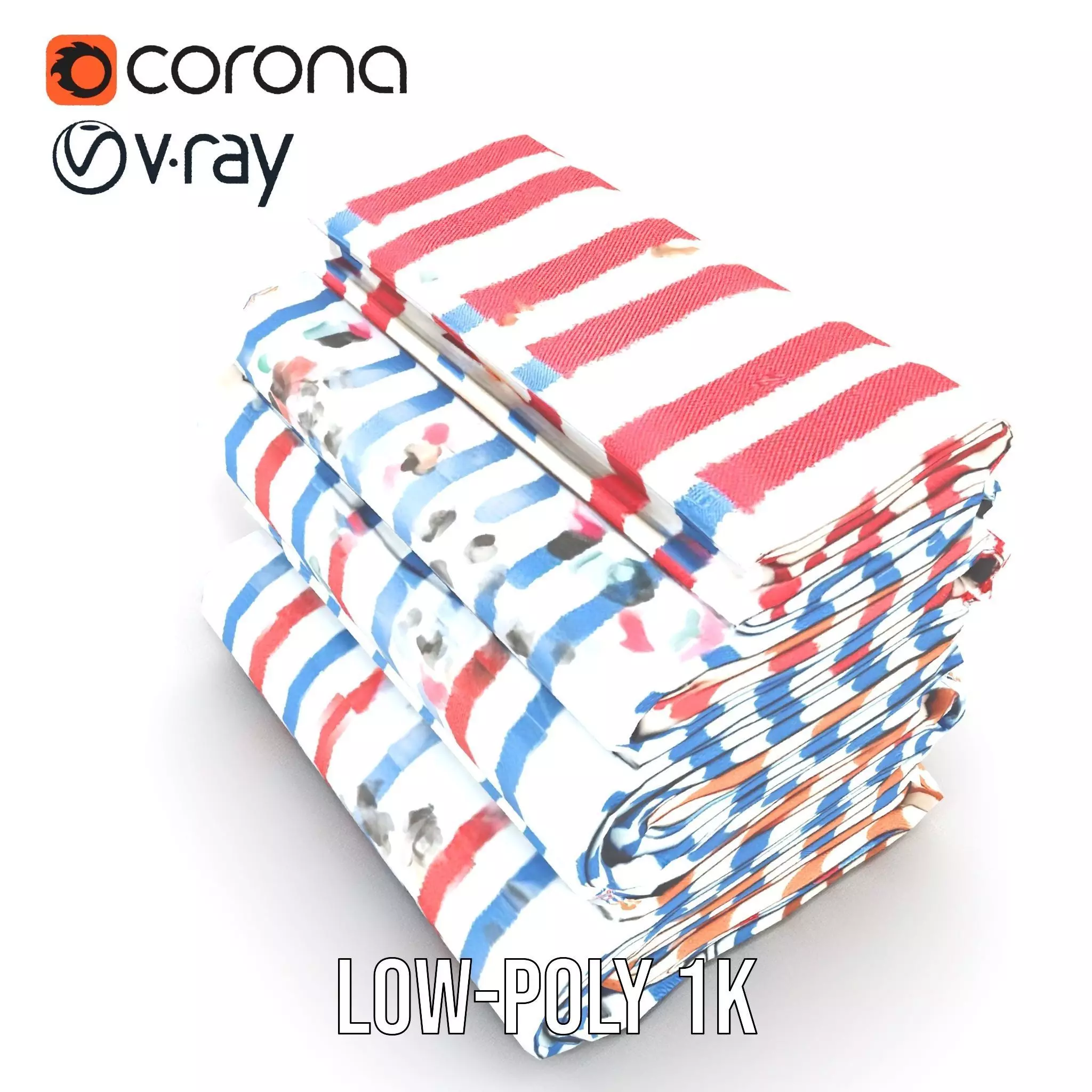 Striped Towel Collection model pack Low-poly 3D model_14