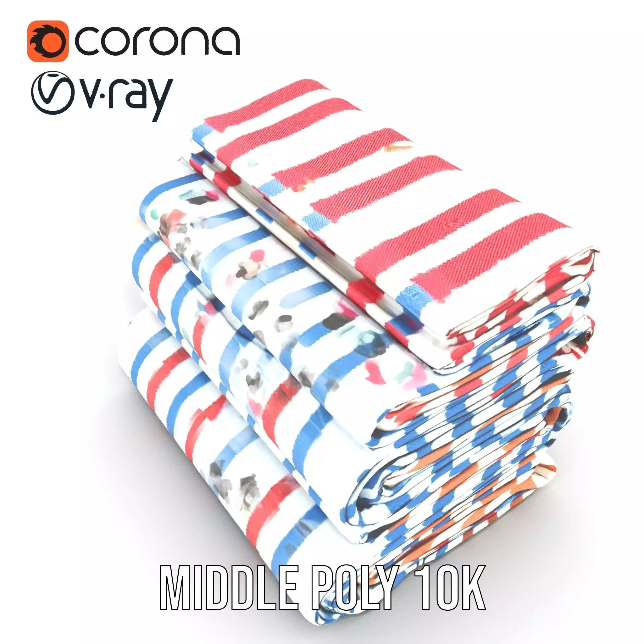 Striped Towel Collection model pack Low-poly 3D model_16