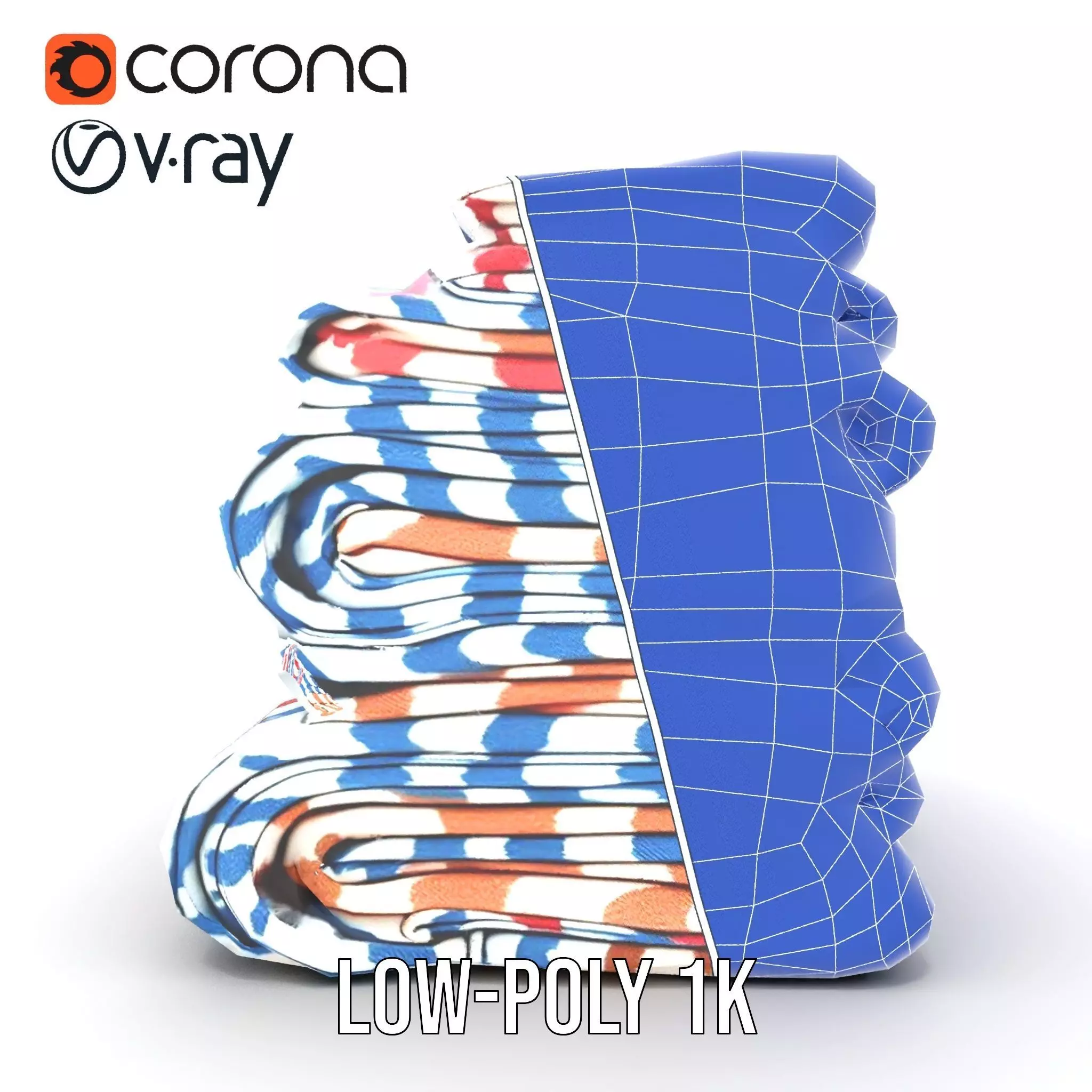 Striped Towel Collection model pack Low-poly 3D model_28