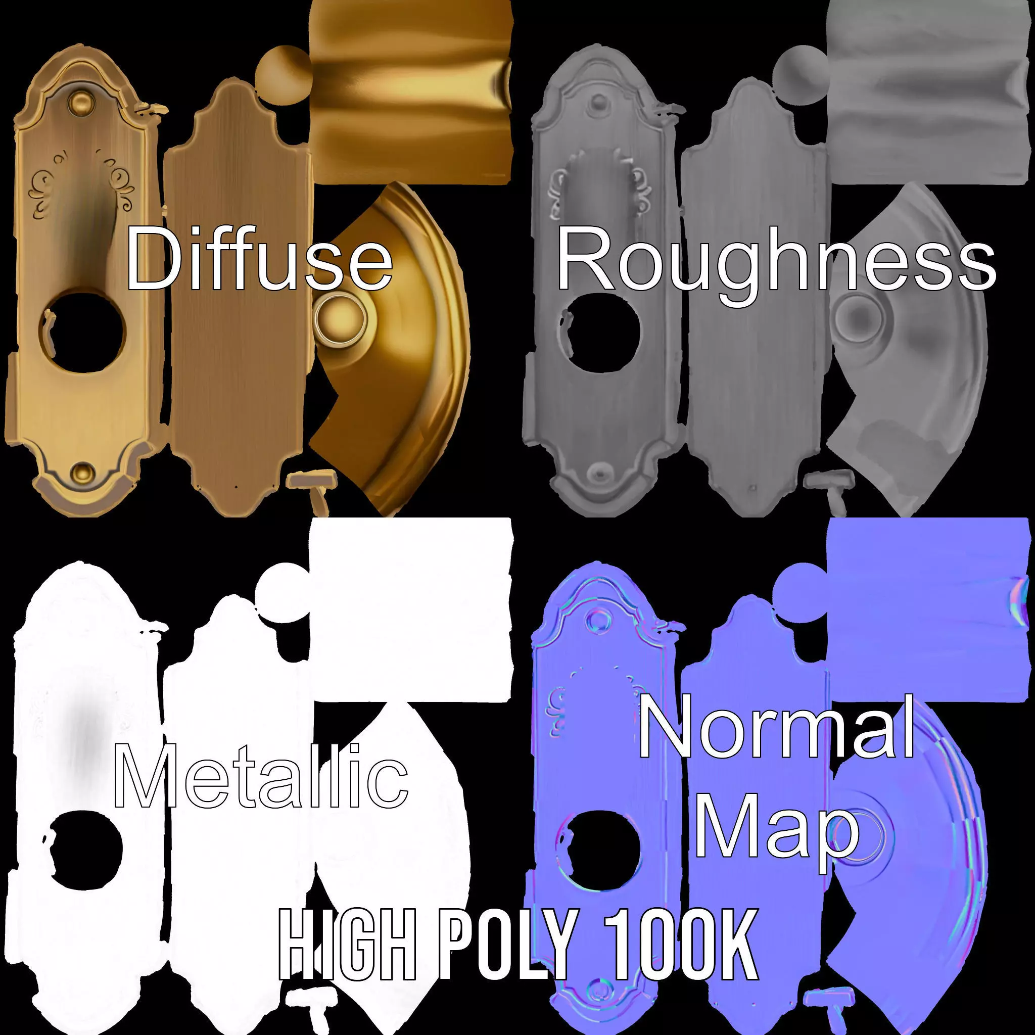 Ornate Brass Door Handle model pack Low-poly 3D model_3