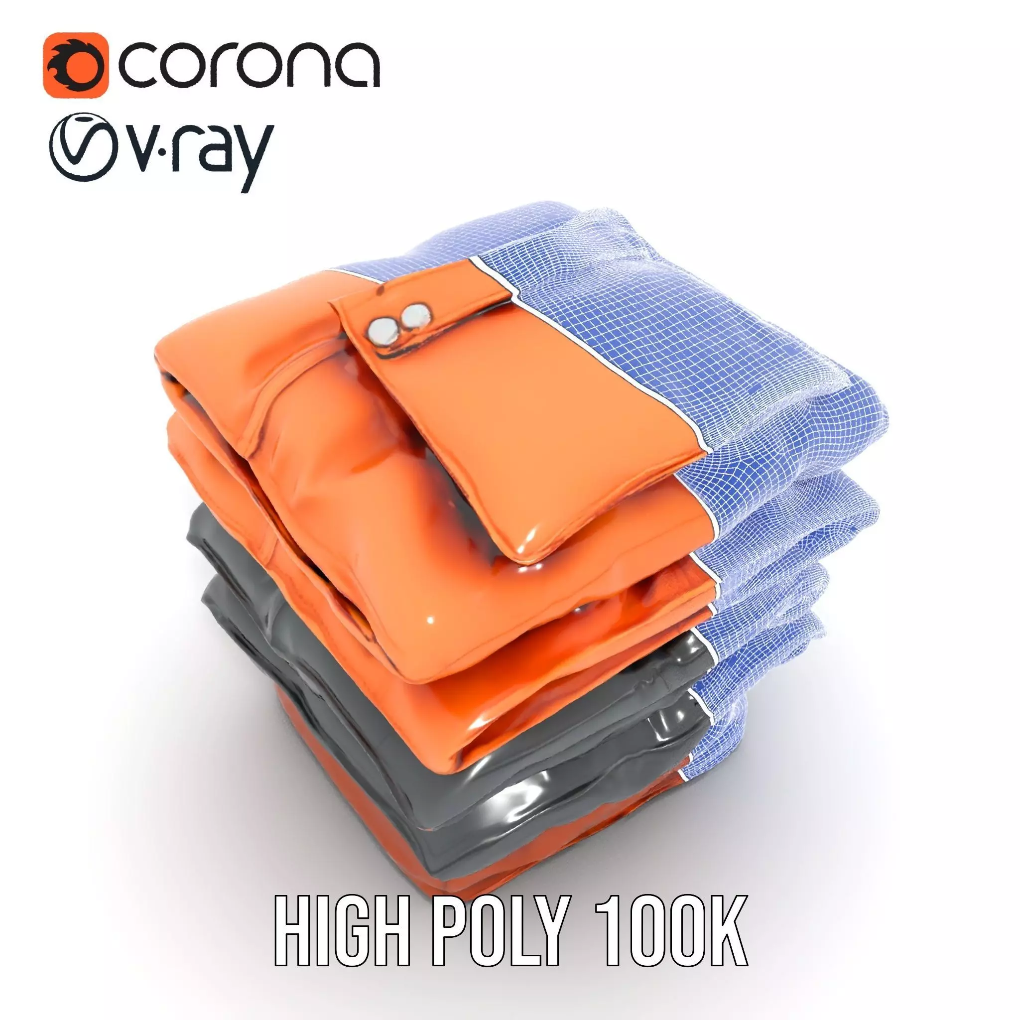 Stacked Leather Cushions model pack Low-poly 3D model_34