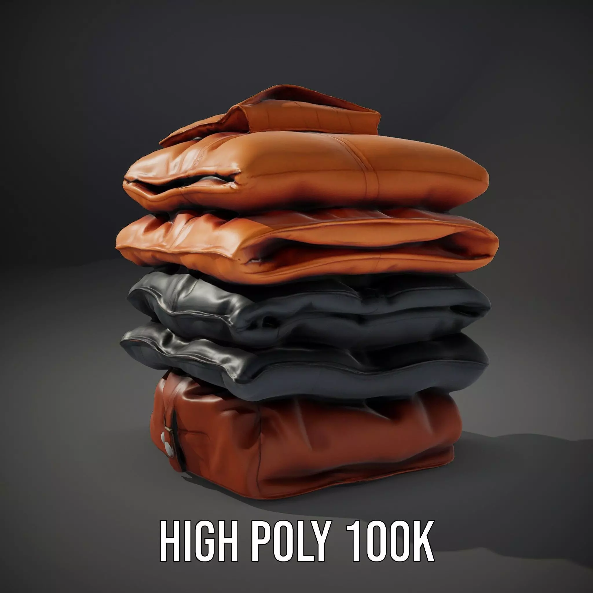 Stacked Leather Cushions model pack Low-poly 3D model_8