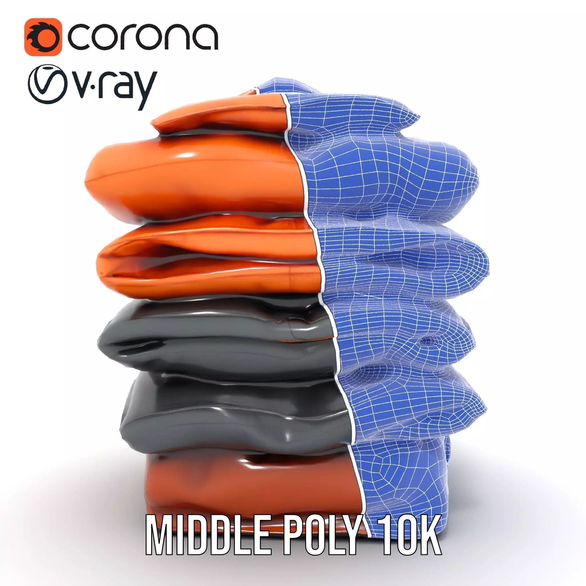 Stacked Leather Cushions model pack Low-poly 3D model_30