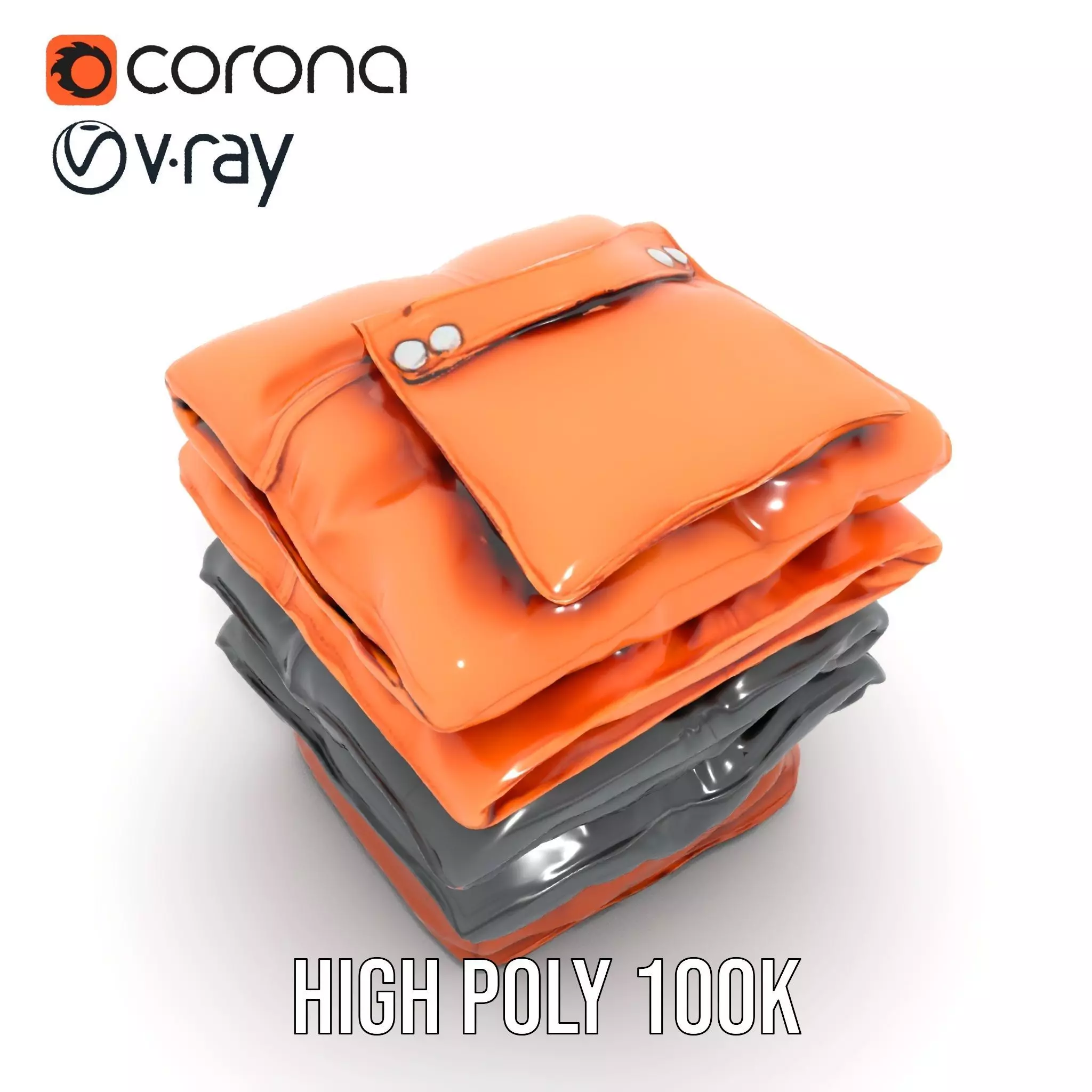 Stacked Leather Cushions model pack Low-poly 3D model_23