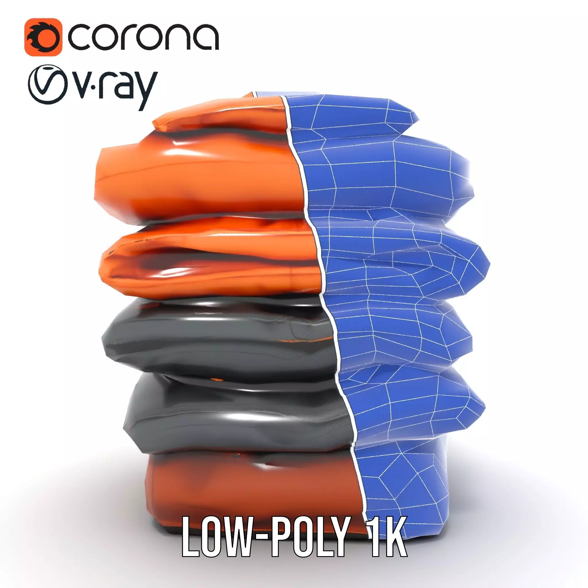 Stacked Leather Cushions model pack Low-poly 3D model_31