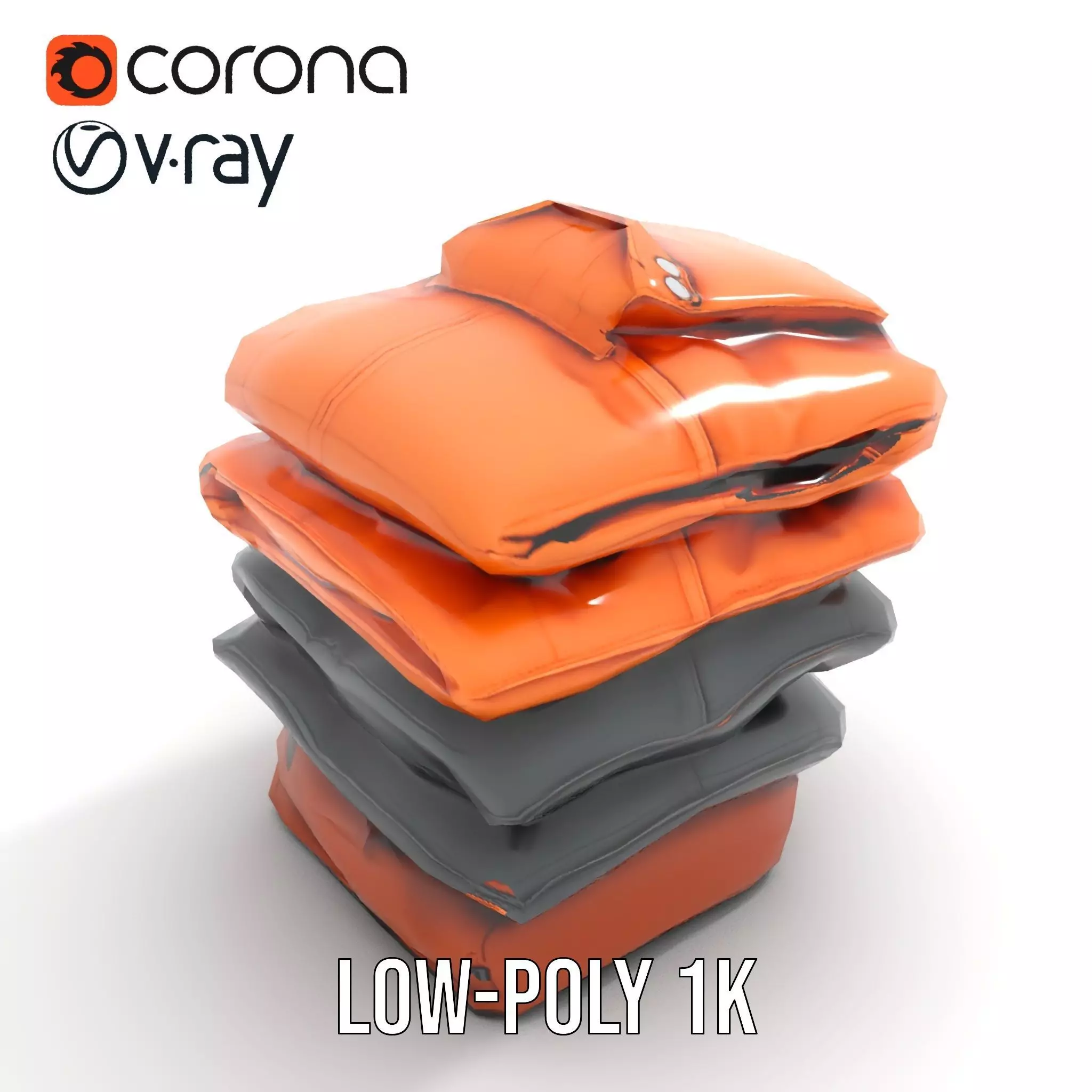 Stacked Leather Cushions model pack Low-poly 3D model_25