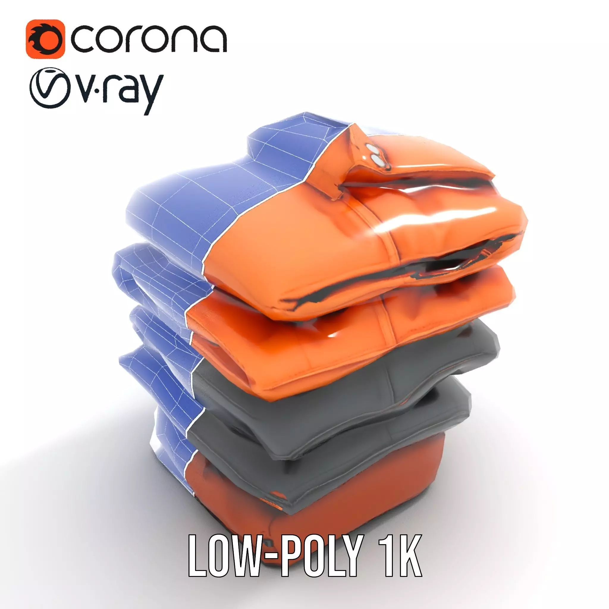 Stacked Leather Cushions model pack Low-poly 3D model_9