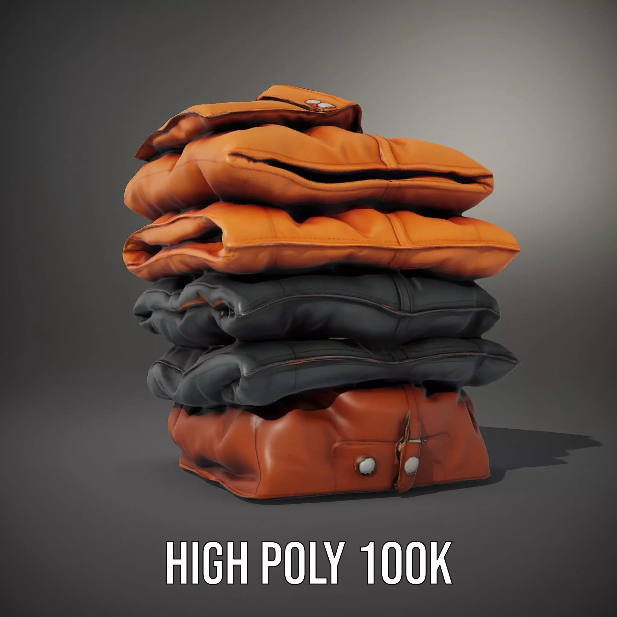Stacked Leather Cushions model pack Low-poly 3D model_10