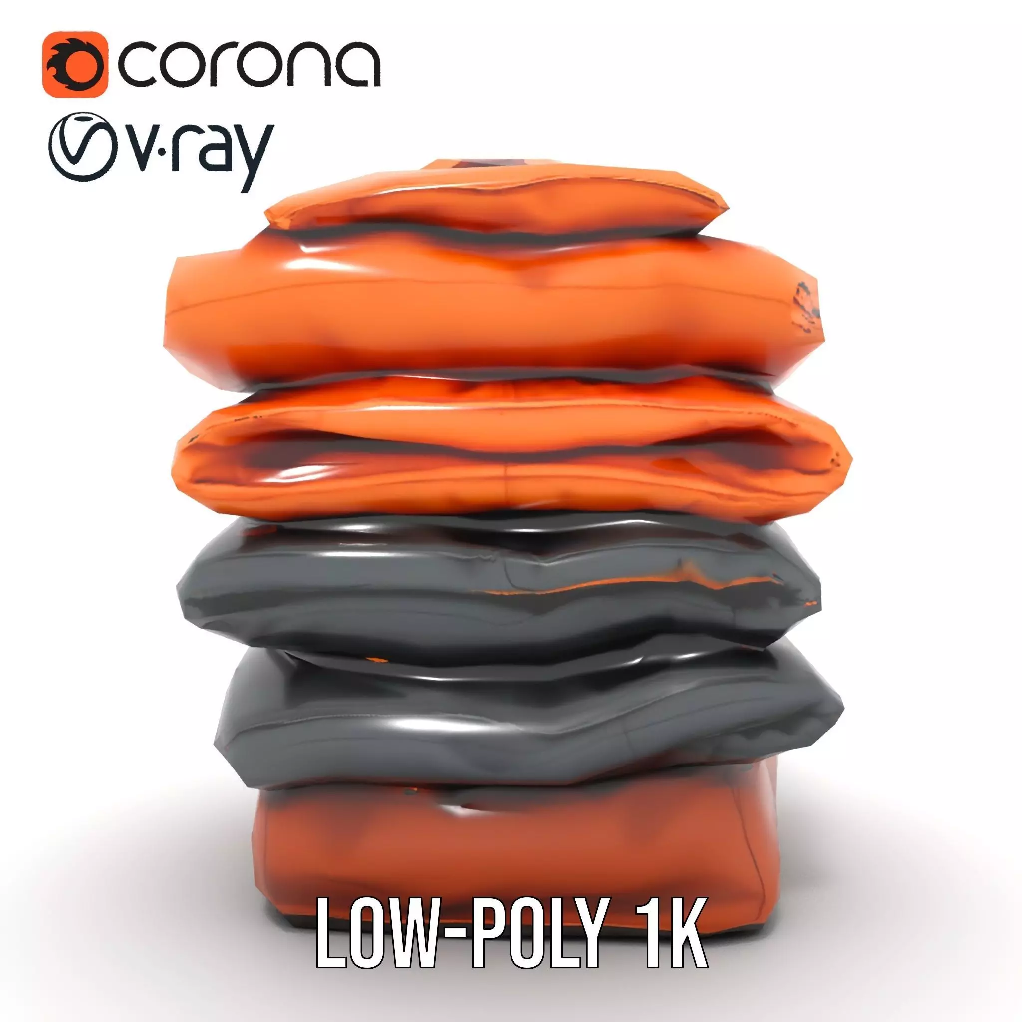 Stacked Leather Cushions model pack Low-poly 3D model_16
