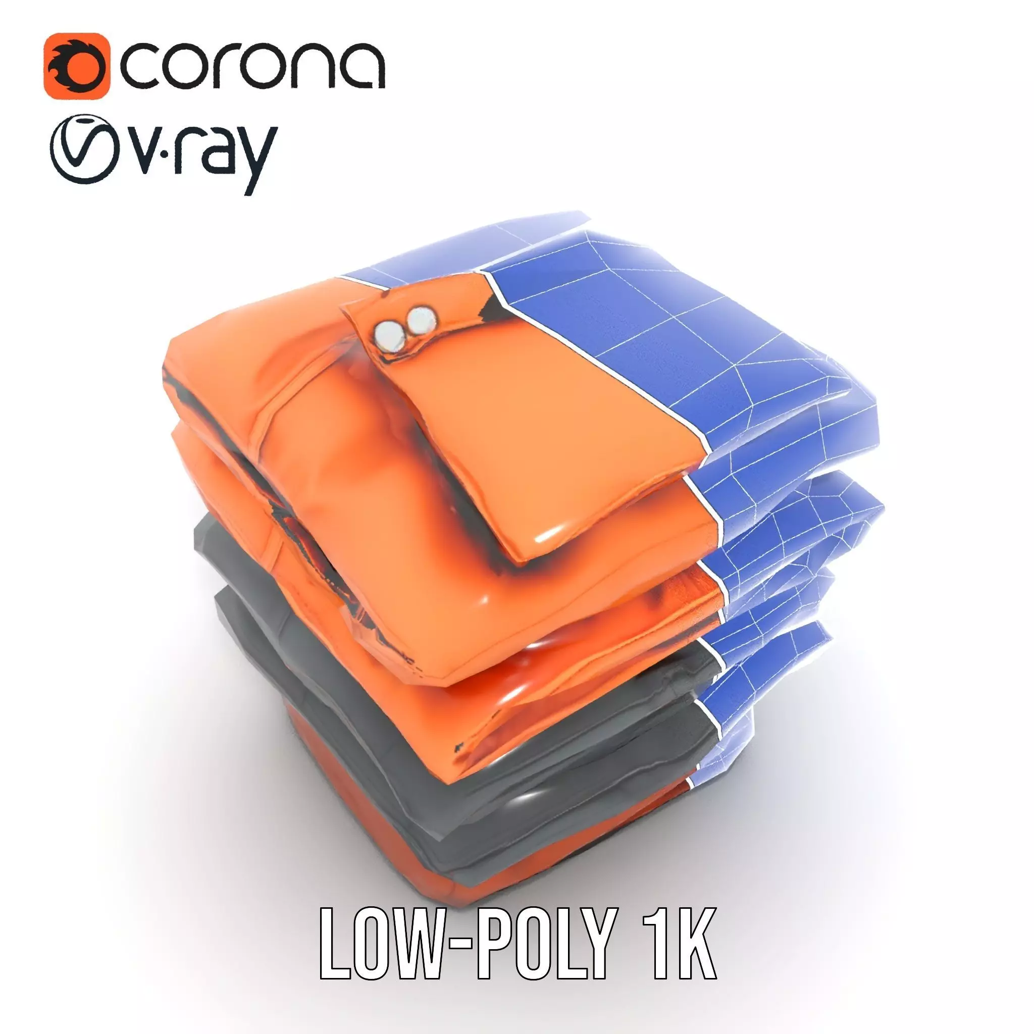 Stacked Leather Cushions model pack Low-poly 3D model_14