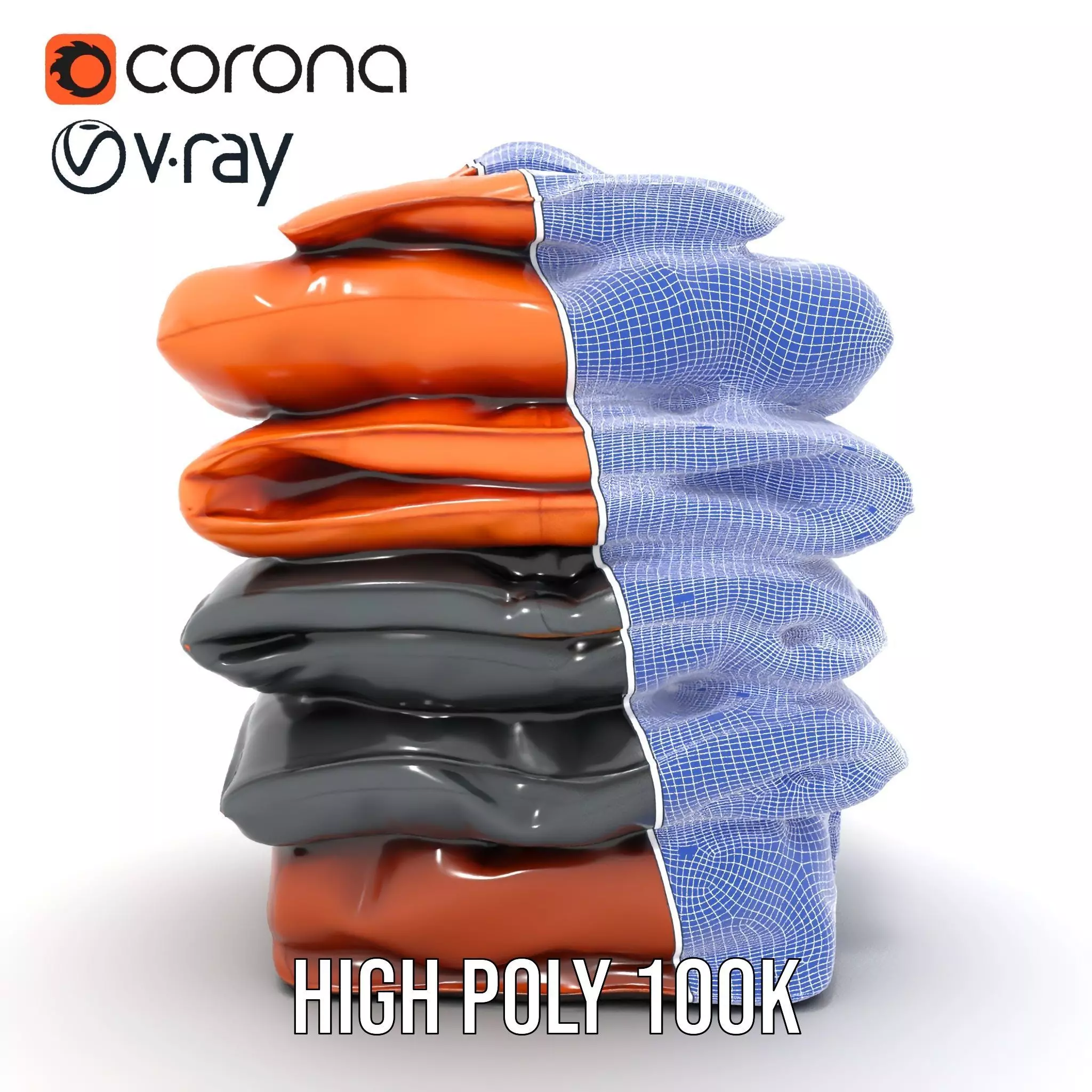 Stacked Leather Cushions model pack Low-poly 3D model_32