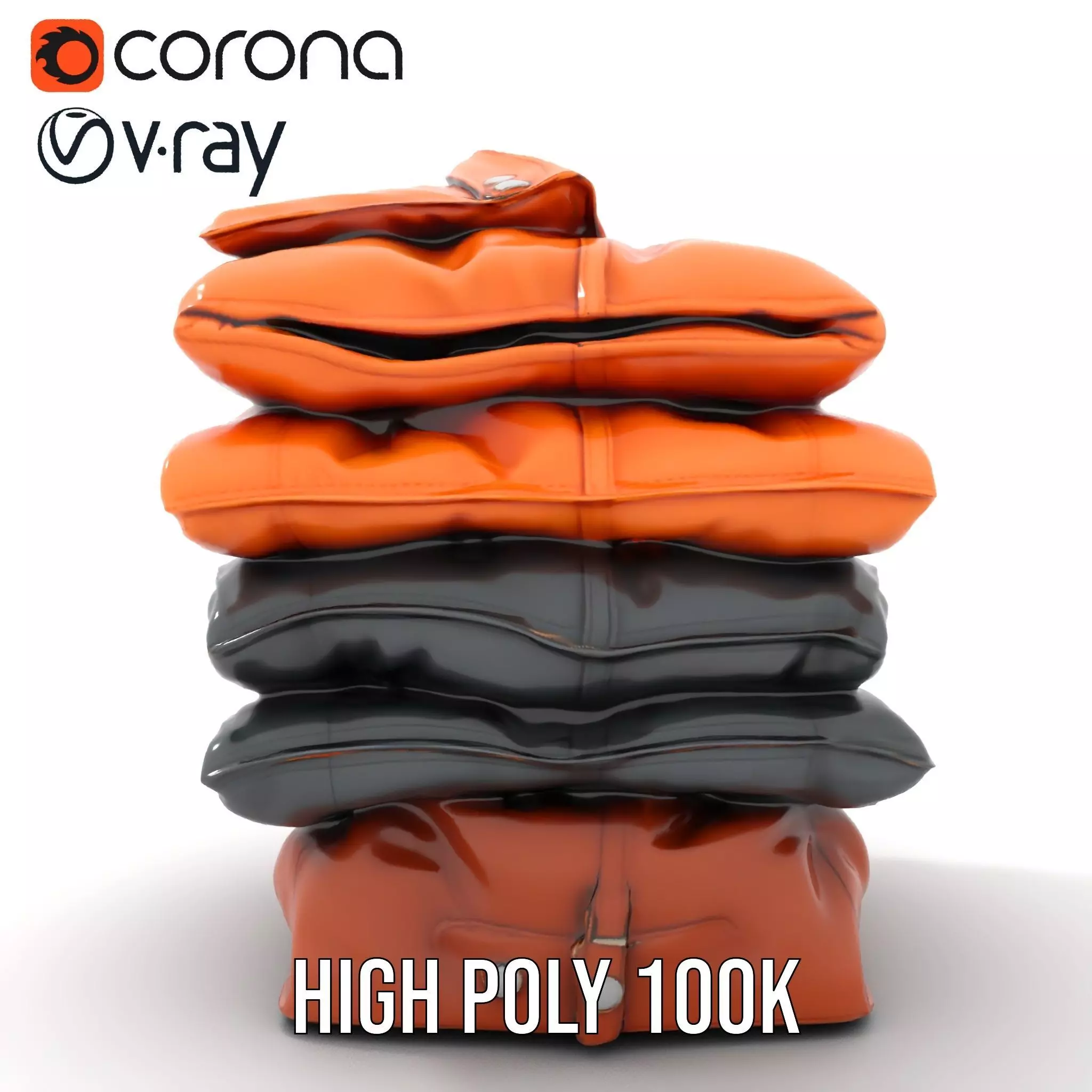 Stacked Leather Cushions model pack Low-poly 3D model_20