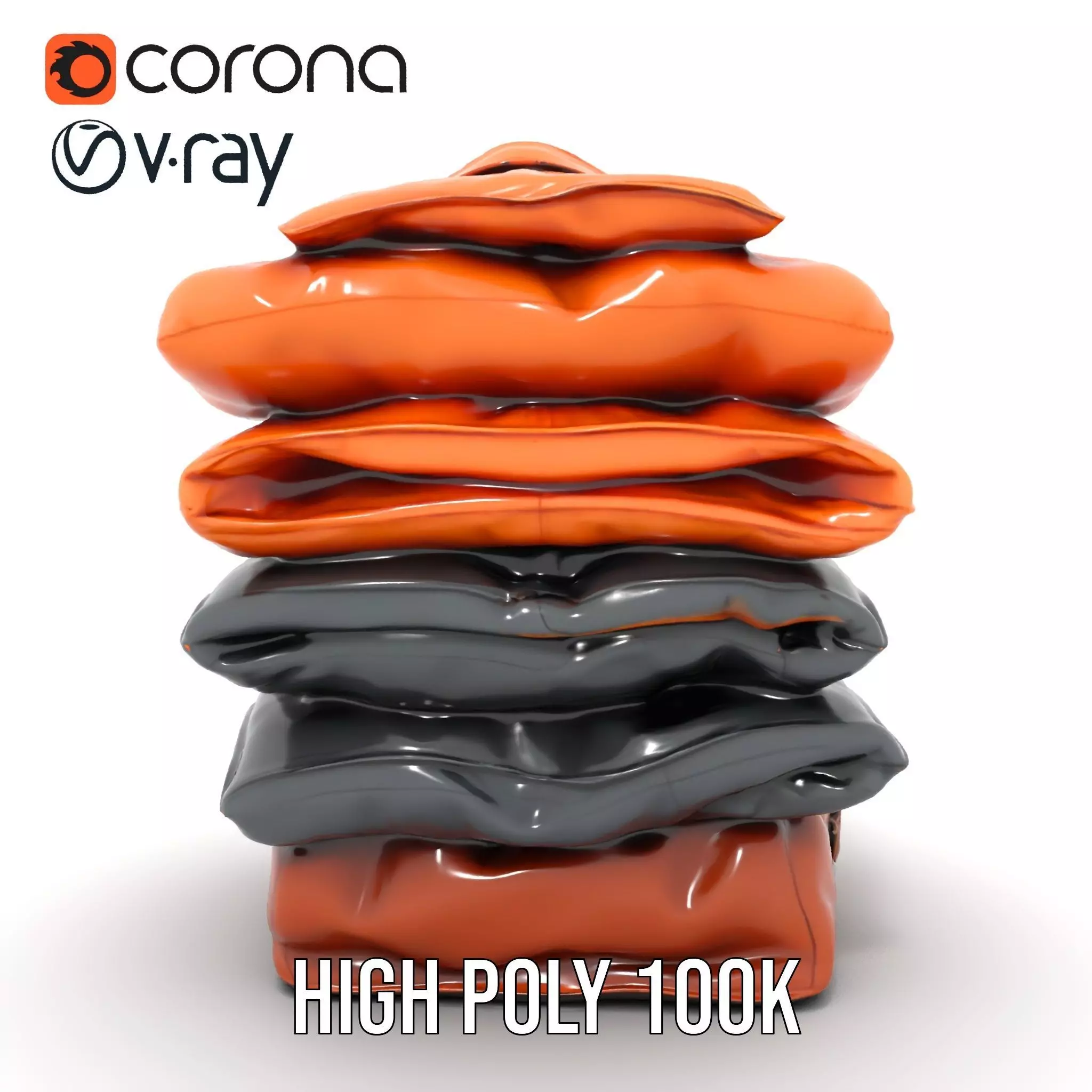 Stacked Leather Cushions model pack Low-poly 3D model_17