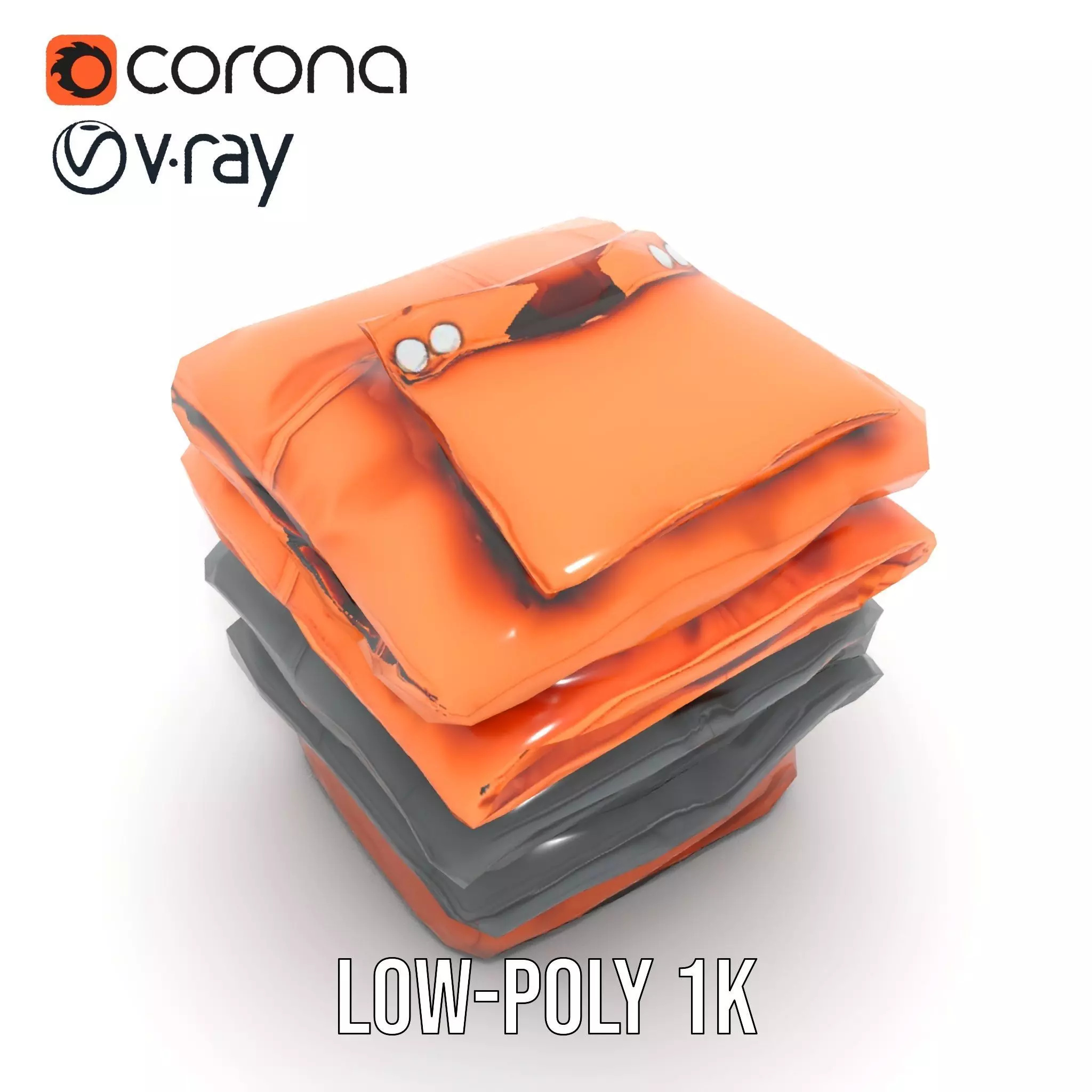 Stacked Leather Cushions model pack Low-poly 3D model_7