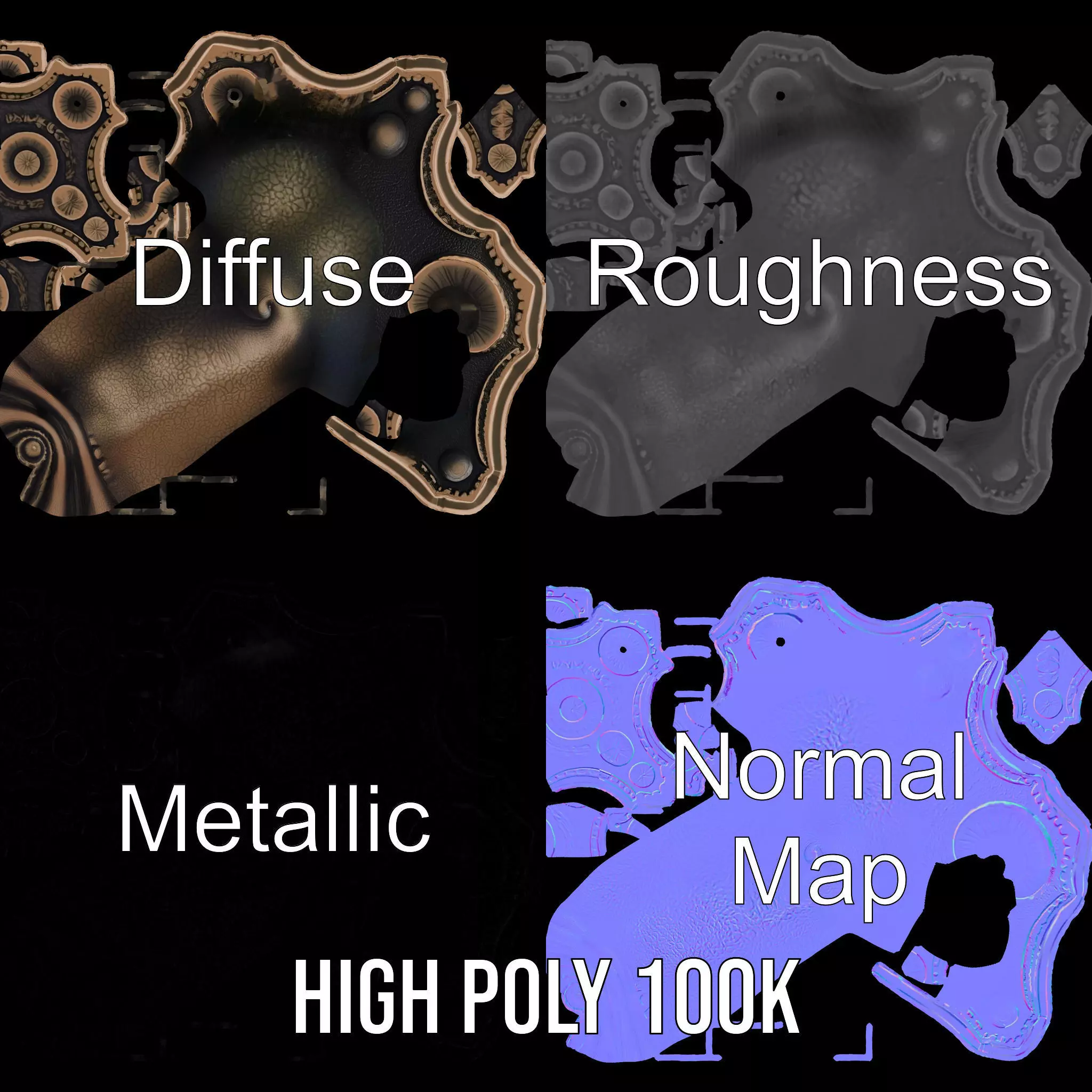 Ornate Bronze Handle model pack Low-poly 3D model_3