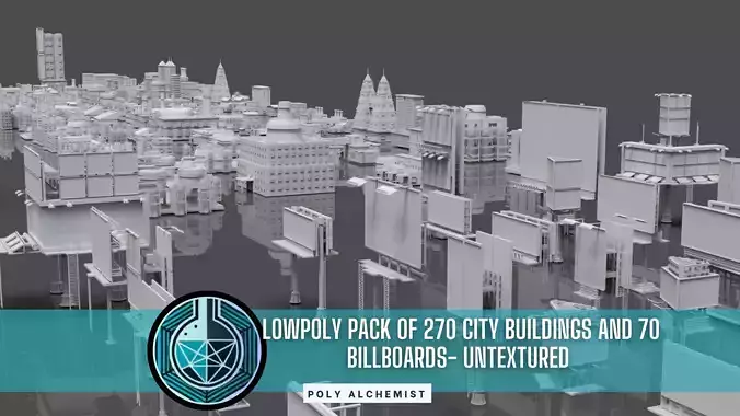 Lowpoly Pack Of 270 City Buildings And 70 Billboards-Untextured 