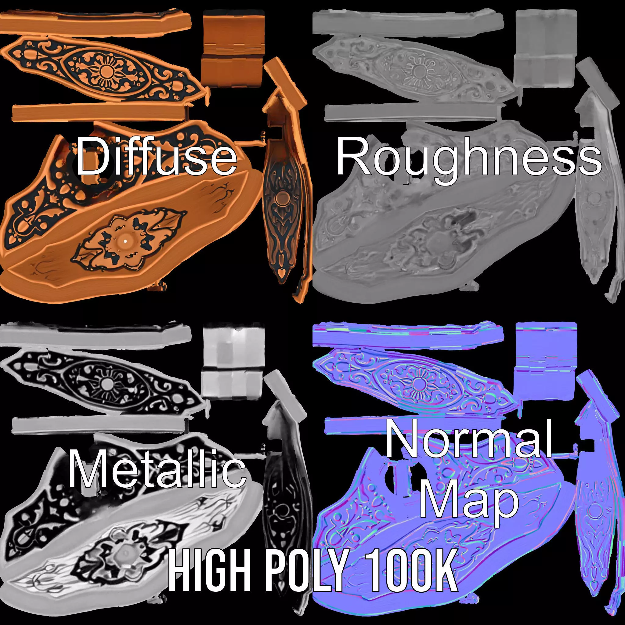 Ornate Copper Handle model pack Low-poly 3D model_3