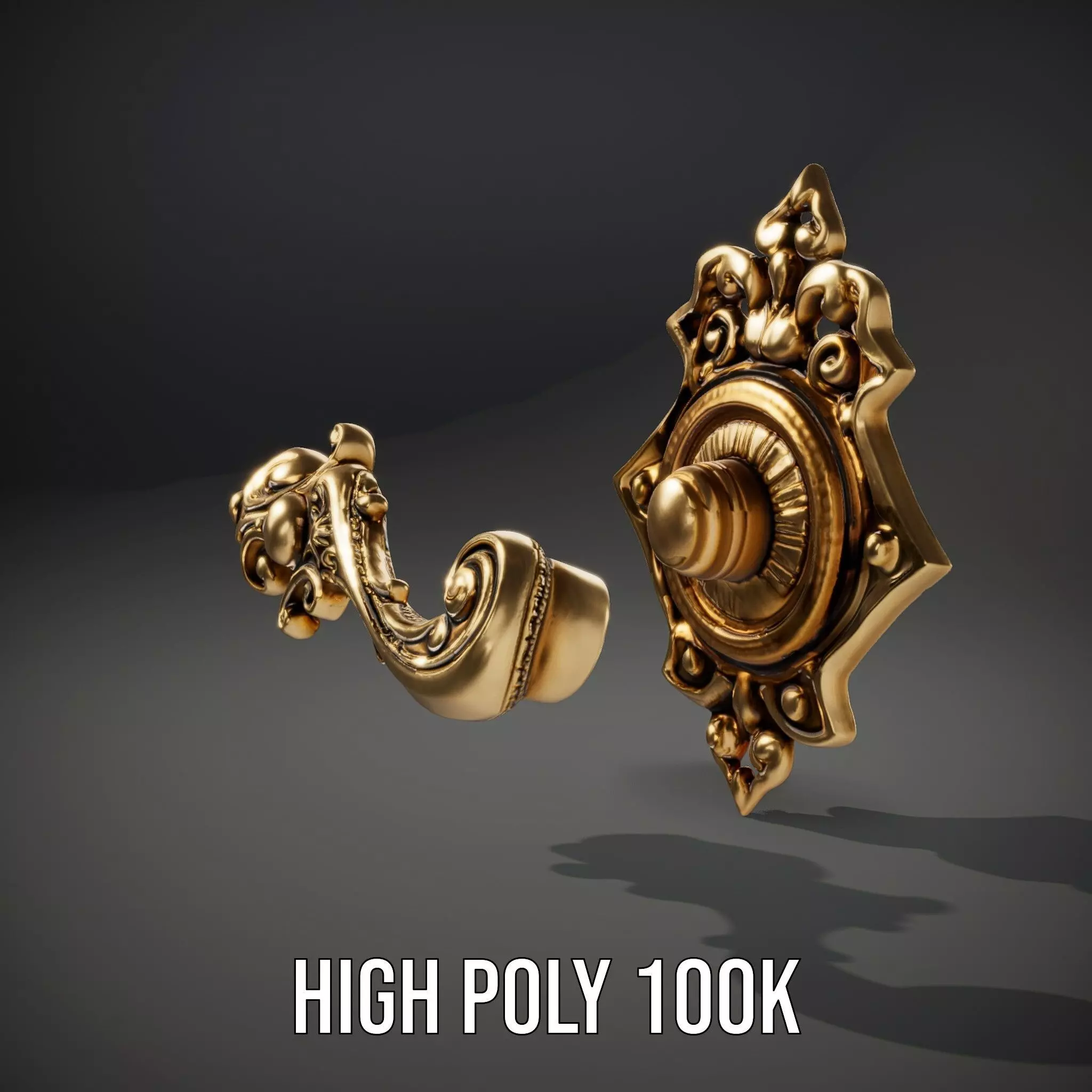 Ornate Gold Handle model pack Low-poly 3D model_10