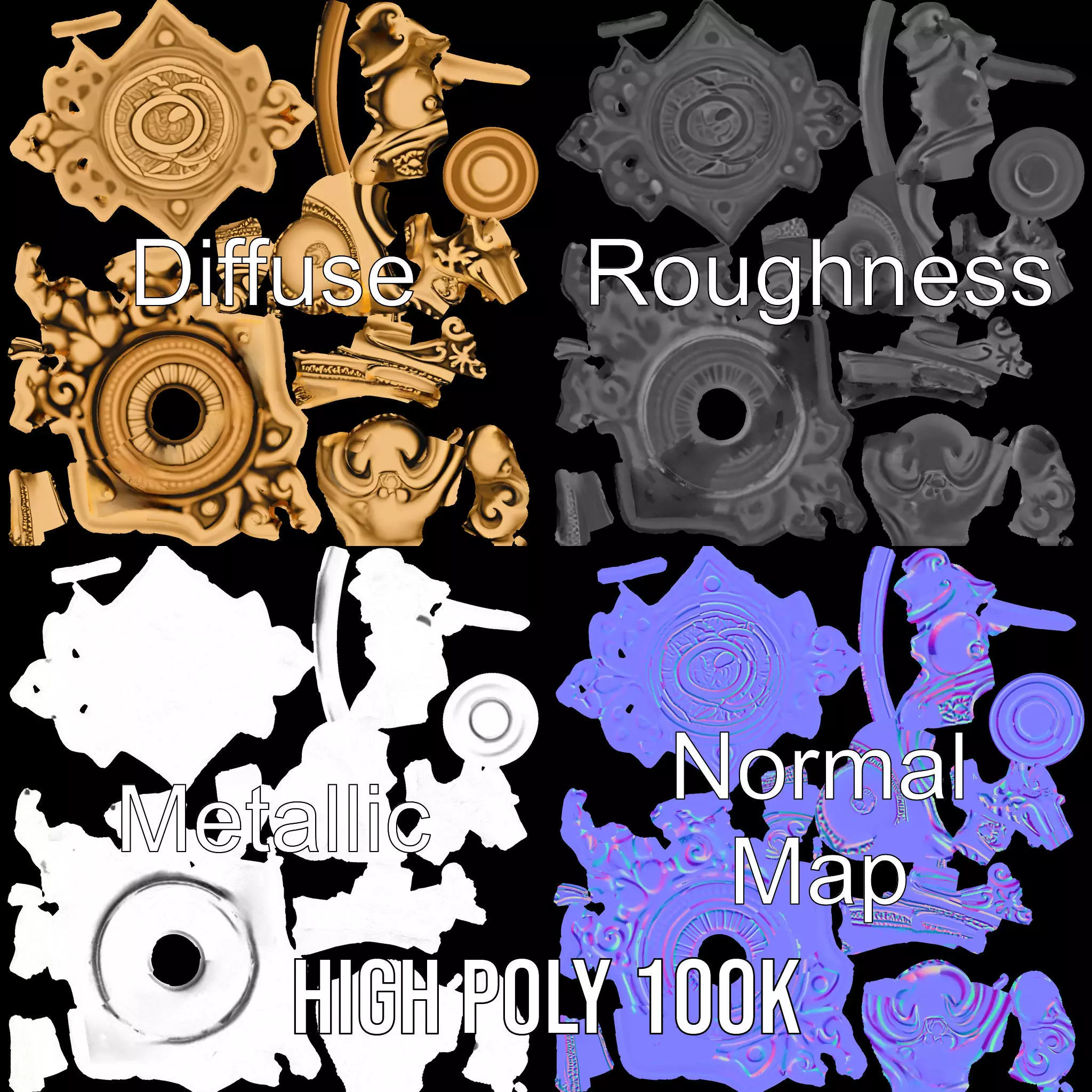 Ornate Gold Handle model pack Low-poly 3D model_3