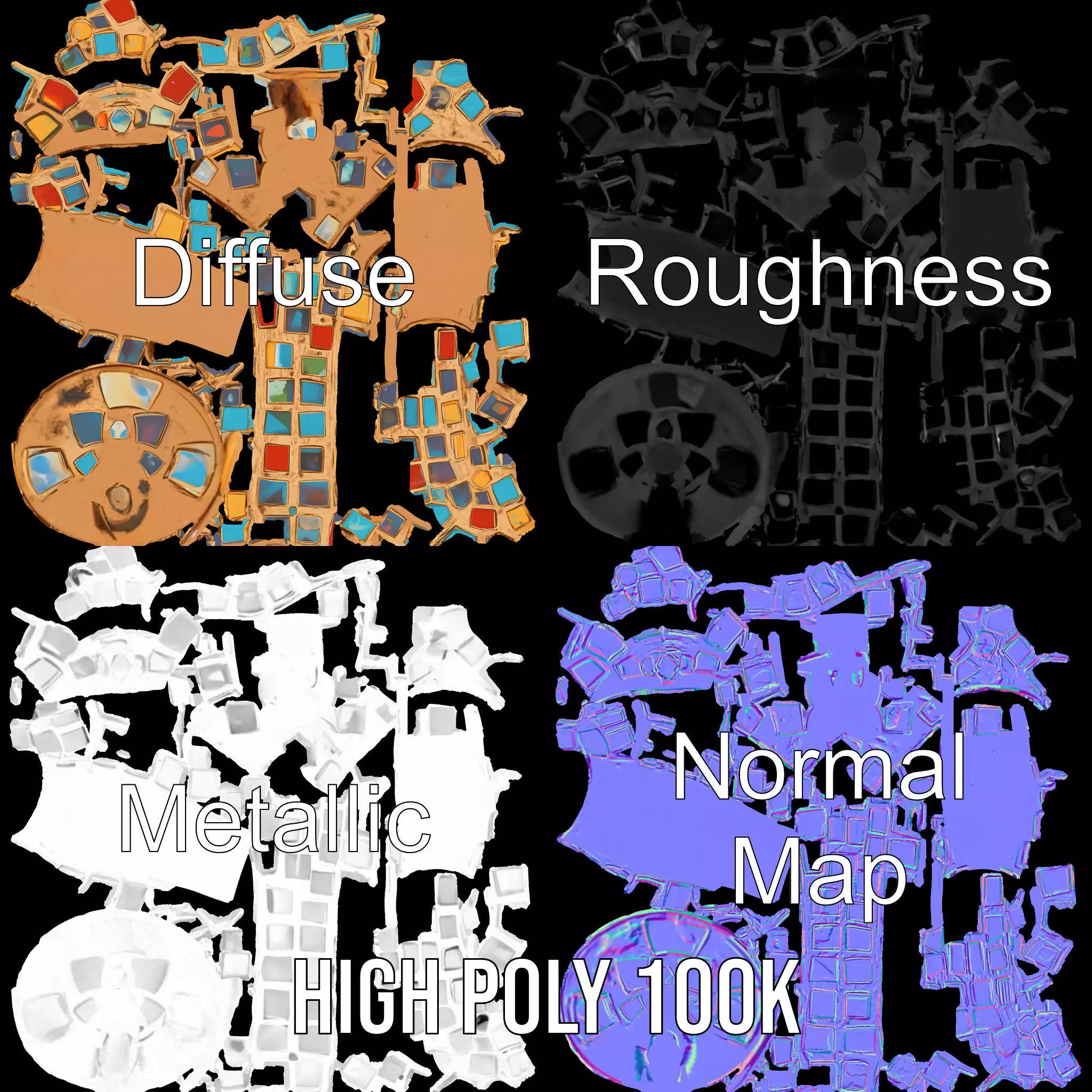 Colorful Mosaic Handle model pack Low-poly 3D model_3