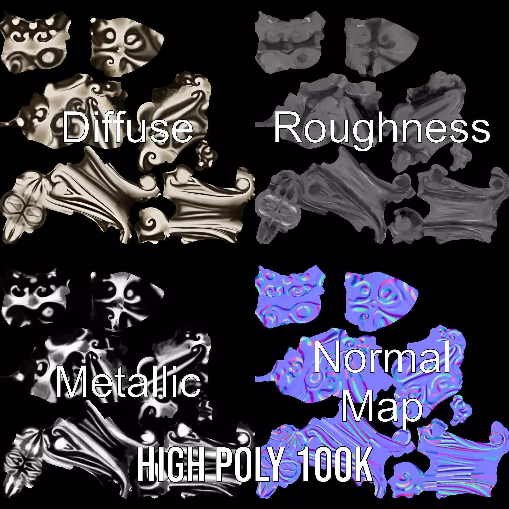 Elegant Silver Handle model pack Low-poly 3D model_3