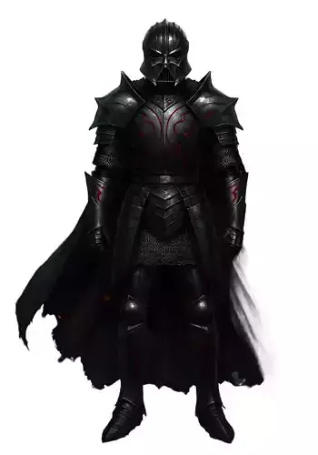 A Confident Armored Figure Dark Metallic Plates and Intricate