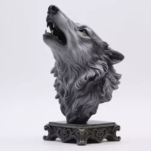 Wolf head sculpture