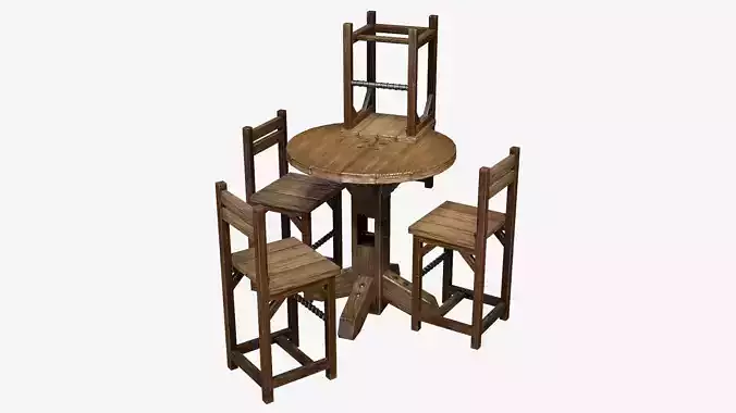 Rustic Pub Table and Chair Low-poly 3D model