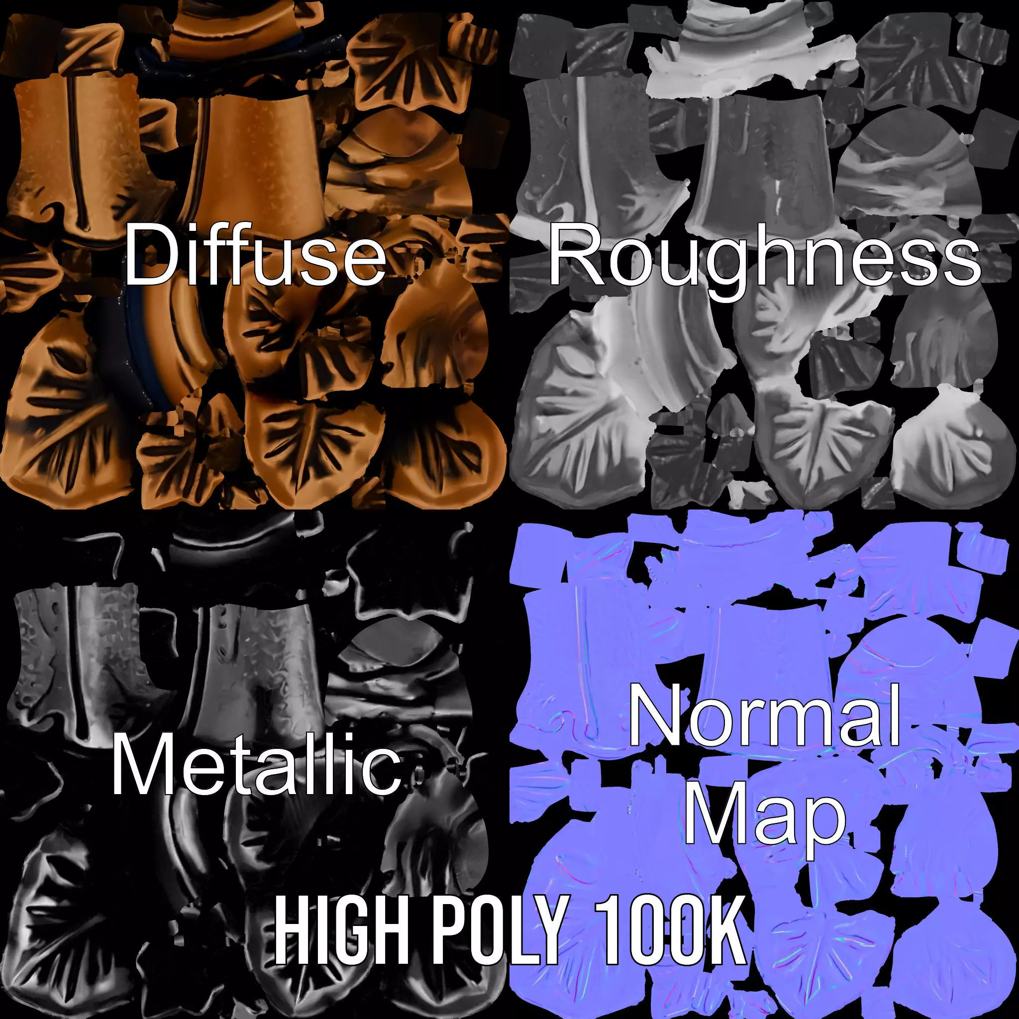 Bronze Leaf Handle model pack Low-poly 3D model_3