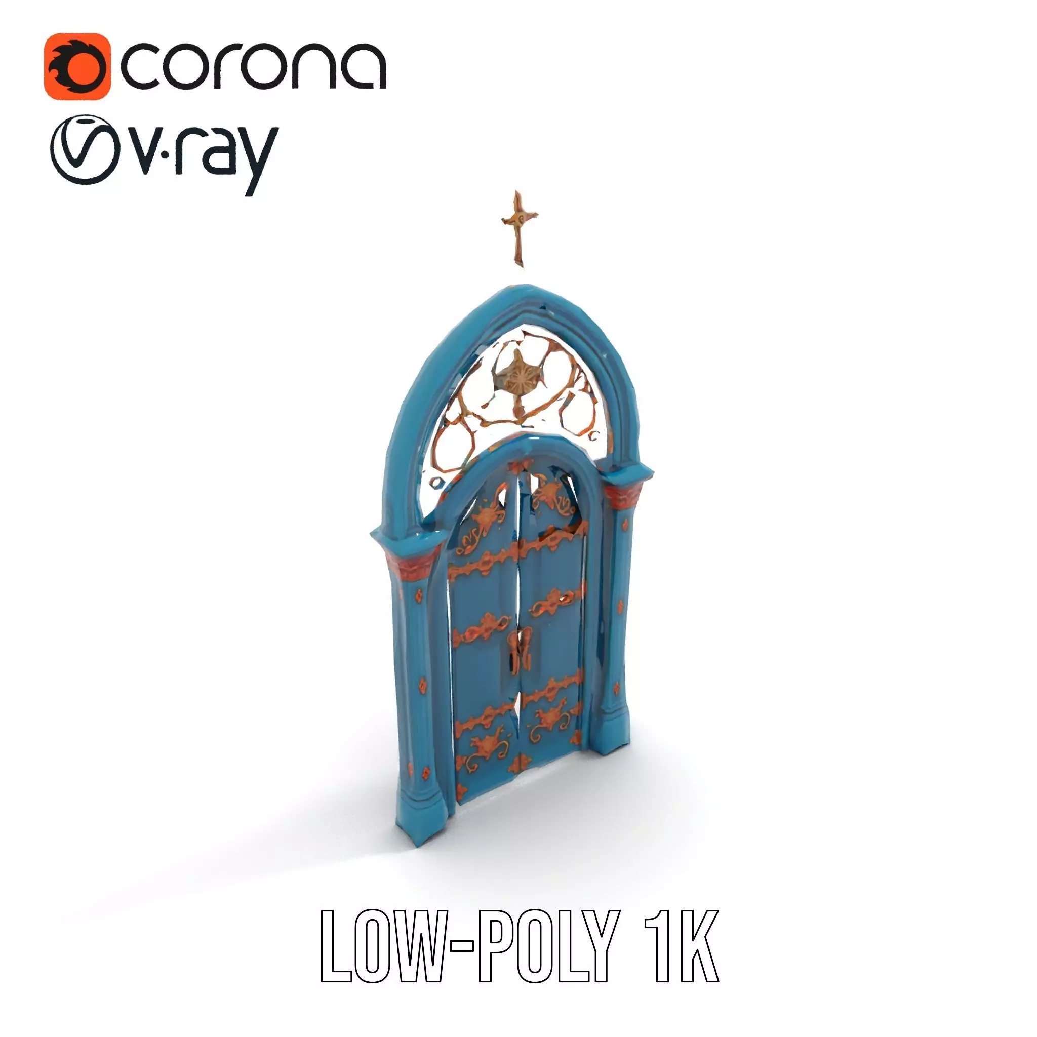 Gothic Teal Door model pack Low-poly 3D model_17