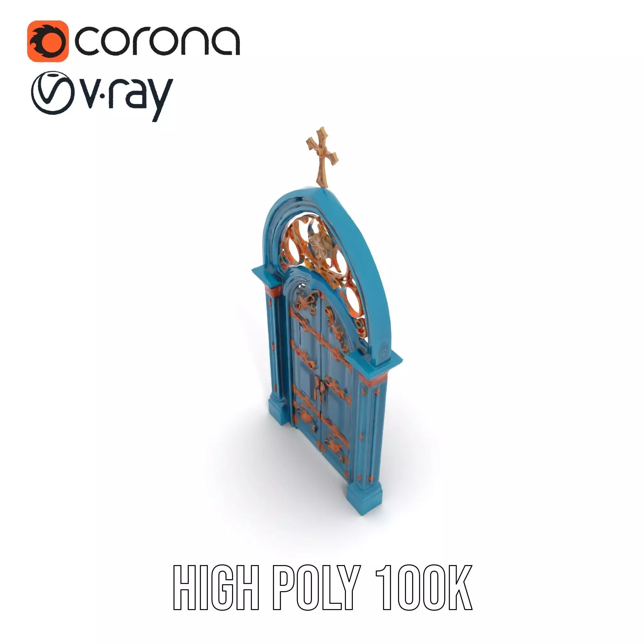Gothic Teal Door model pack Low-poly 3D model_18
